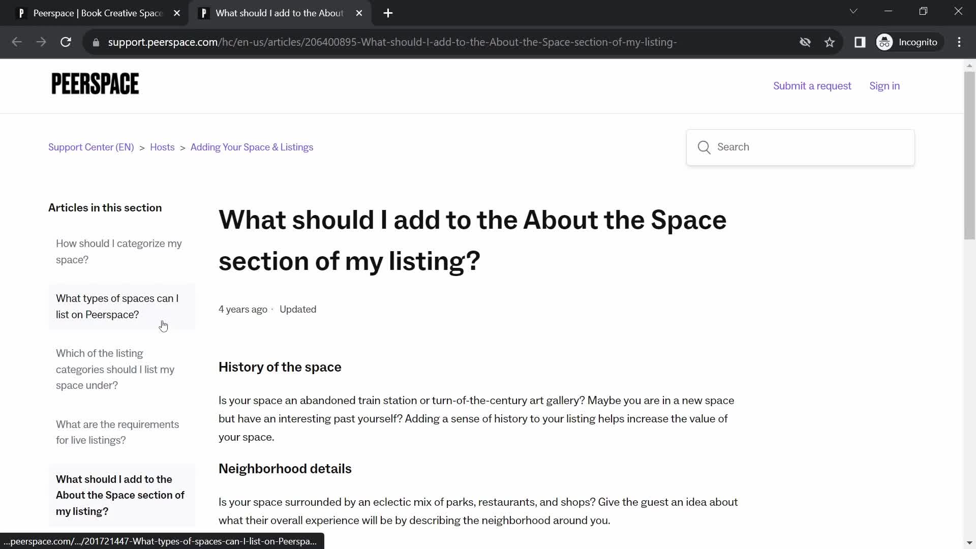 Listing a property screenshot