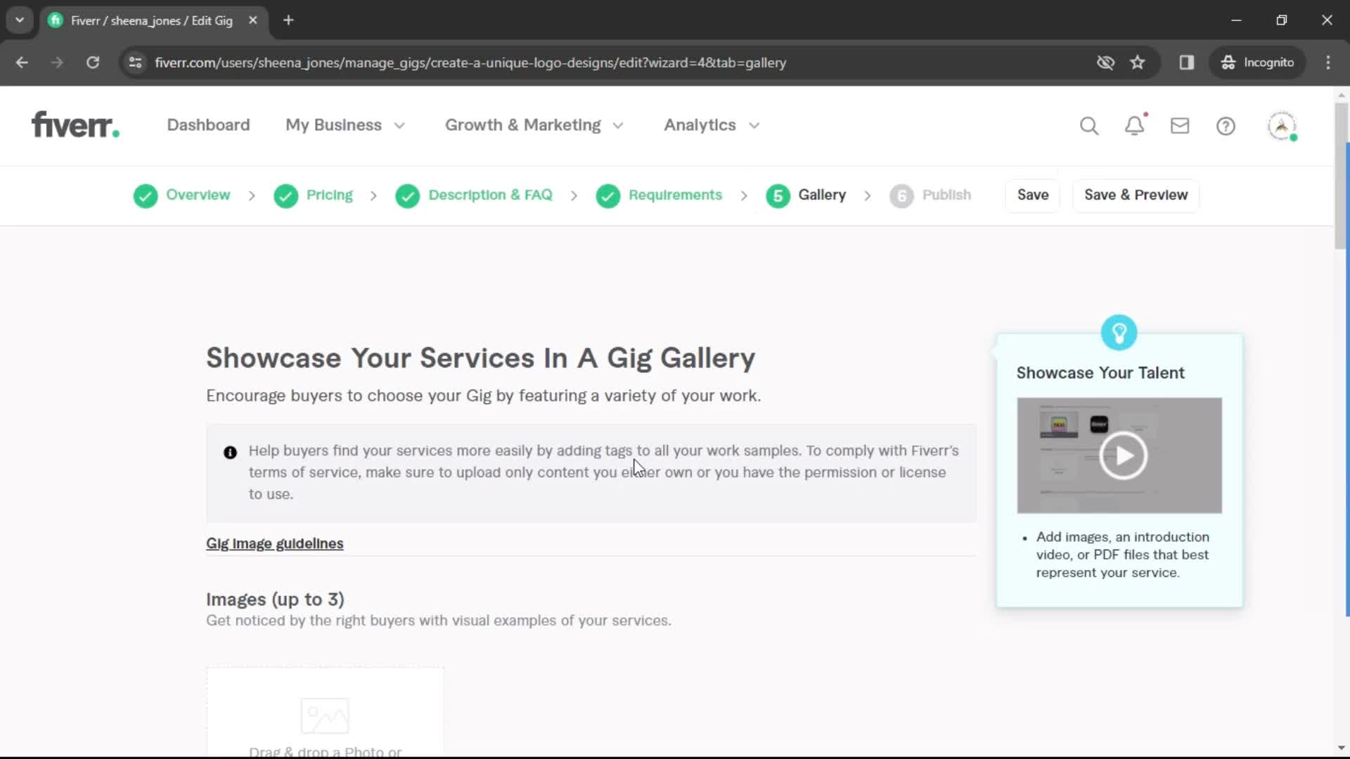 Listing a service screenshot