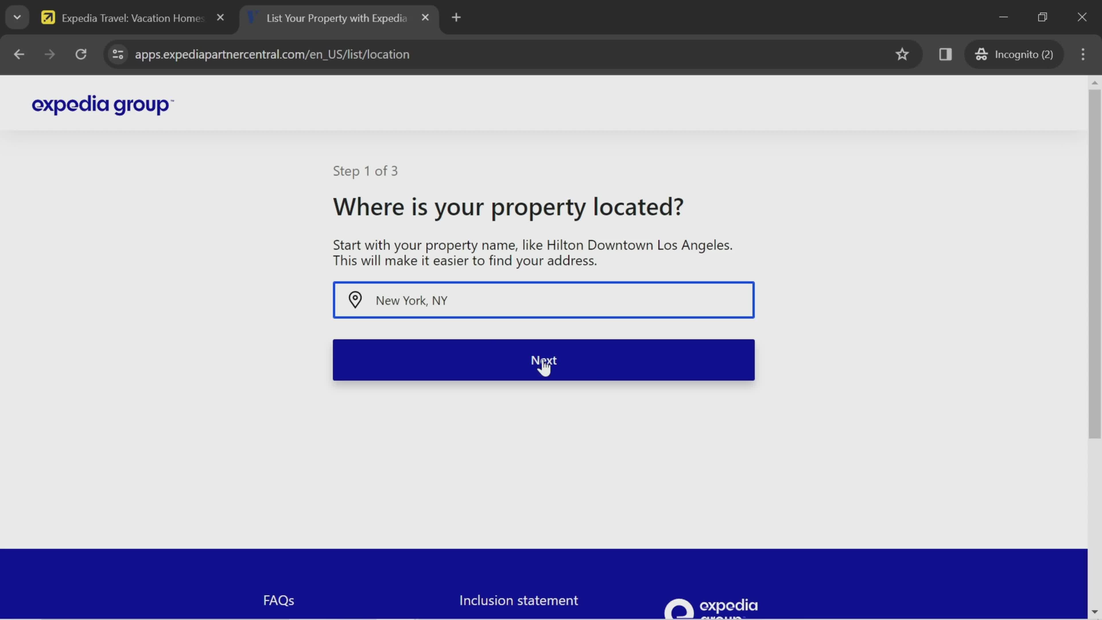 Listing a property screenshot