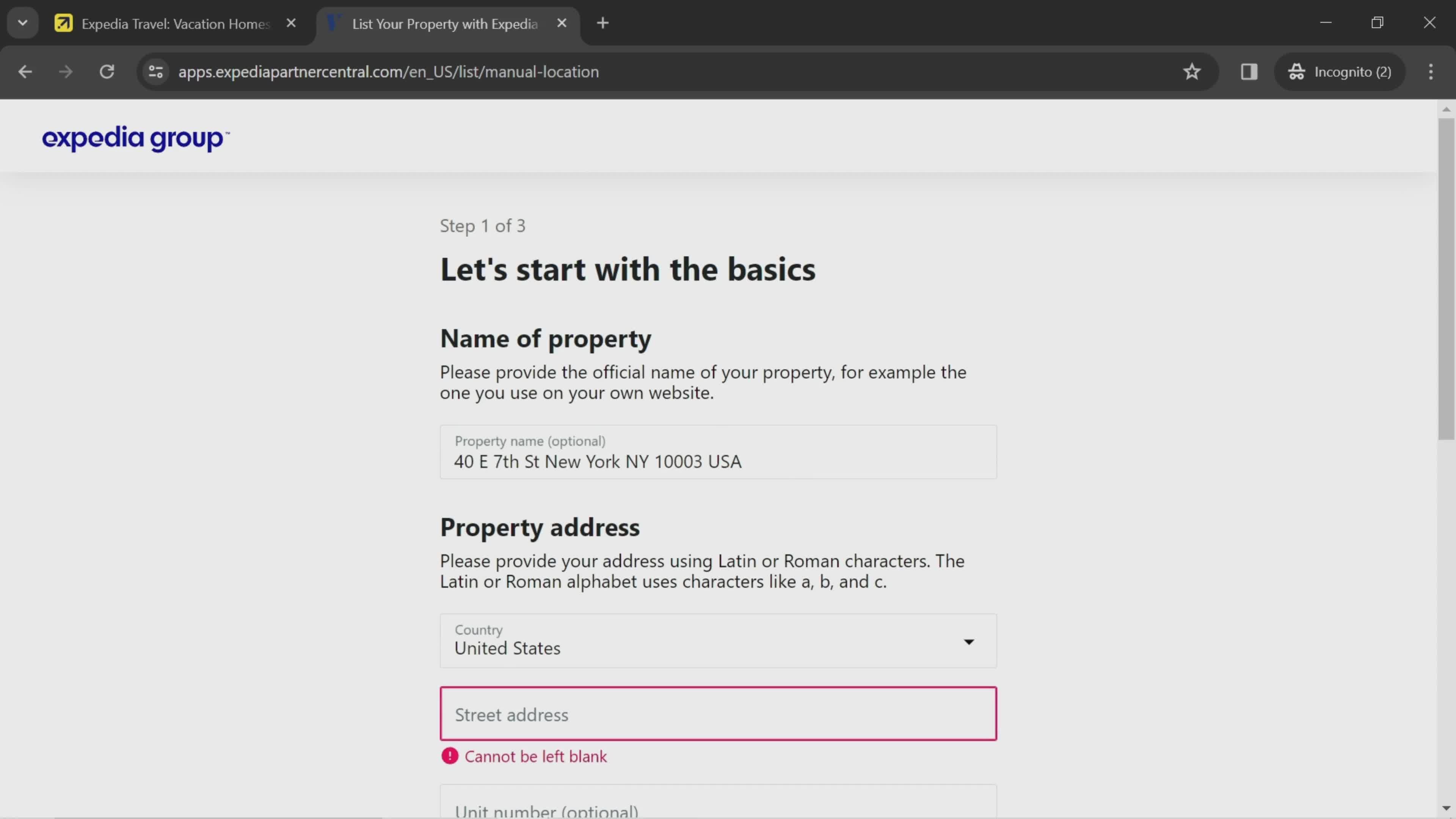 Listing a property screenshot