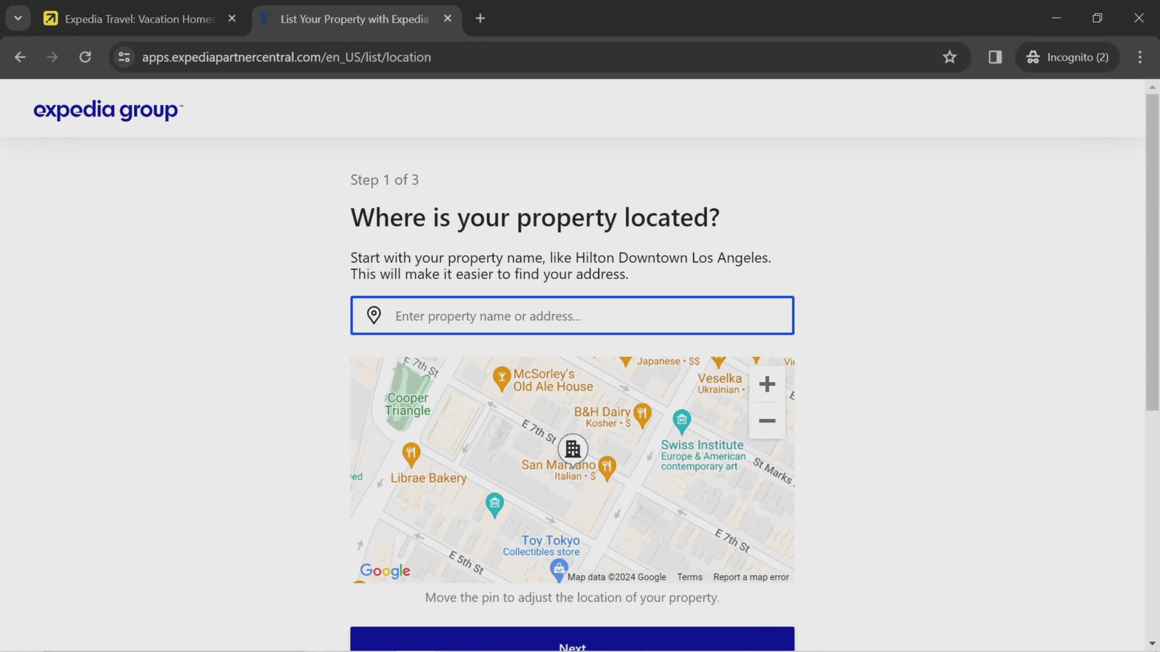 Listing a property screenshot