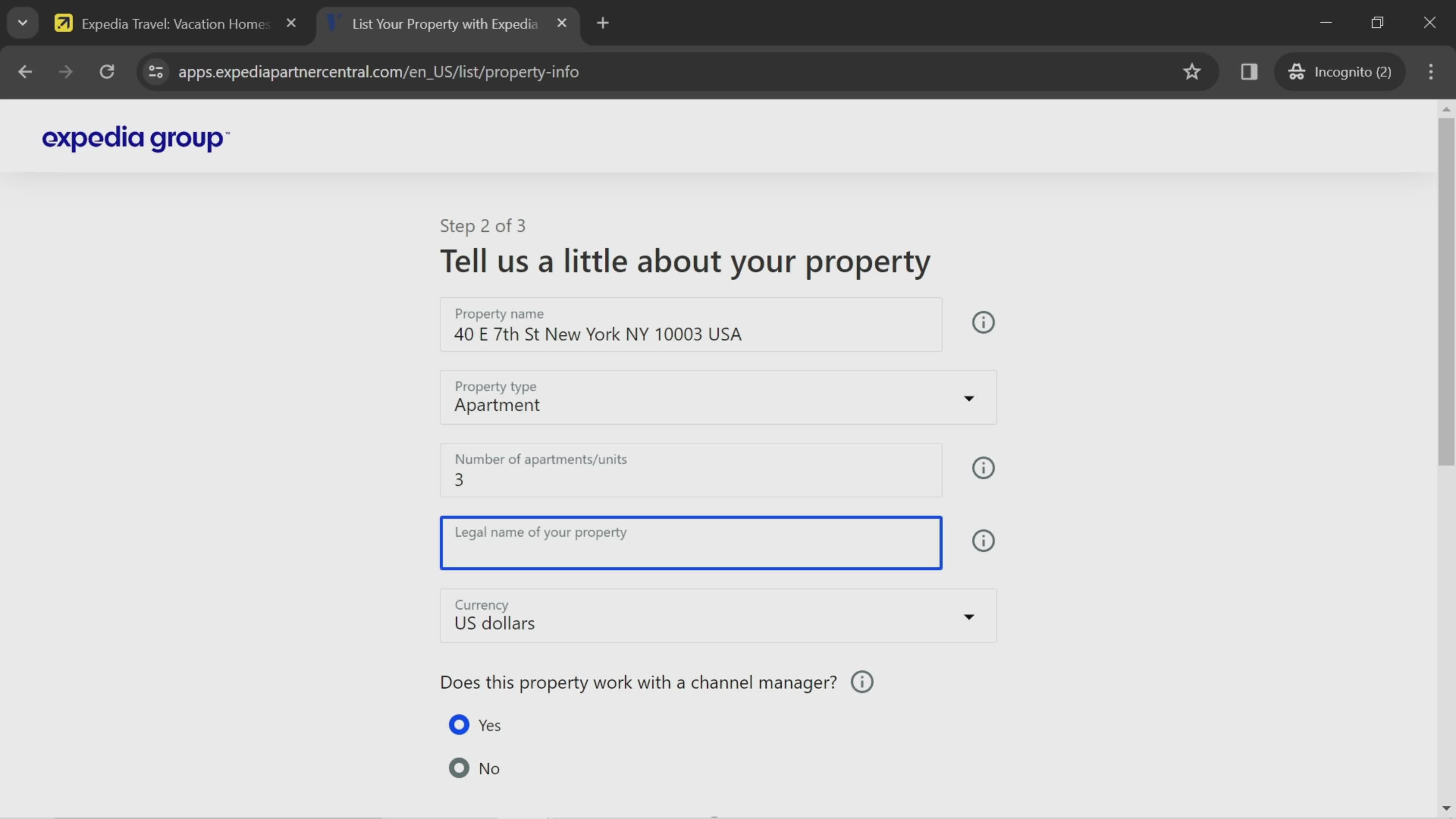 Listing a property screenshot