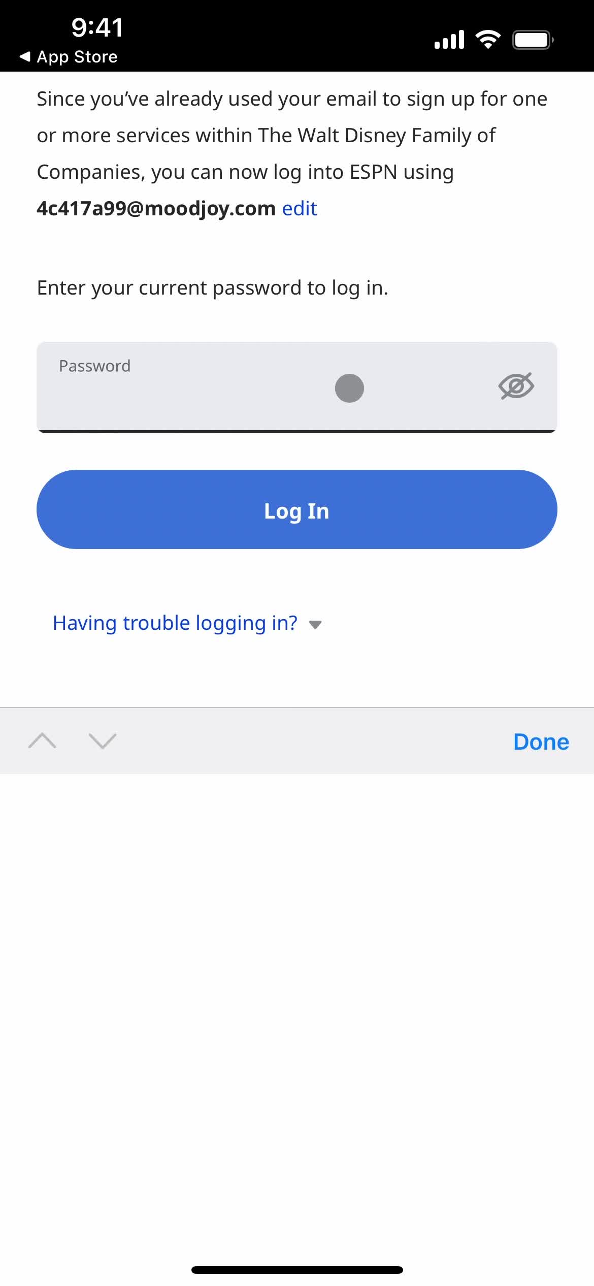 Logging in screenshot