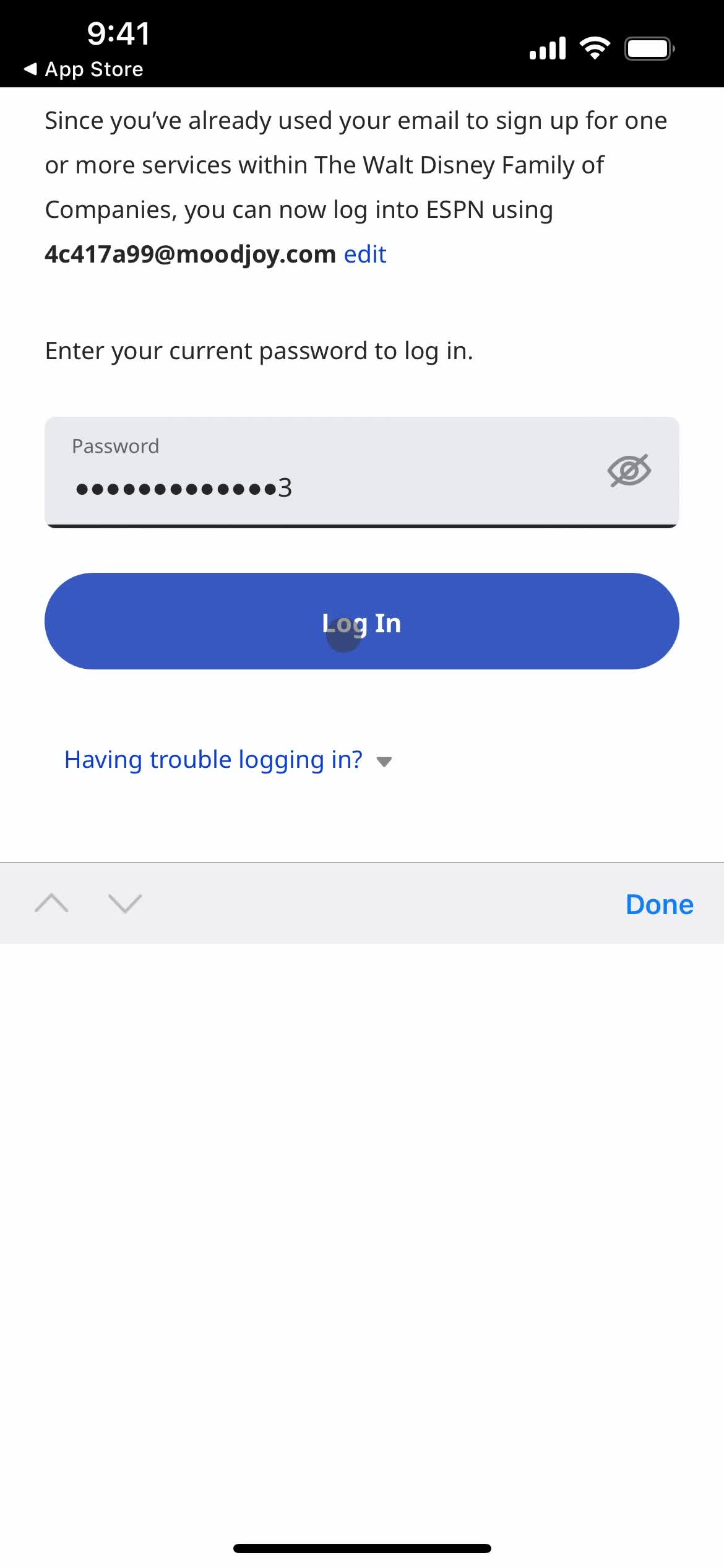 Logging in screenshot