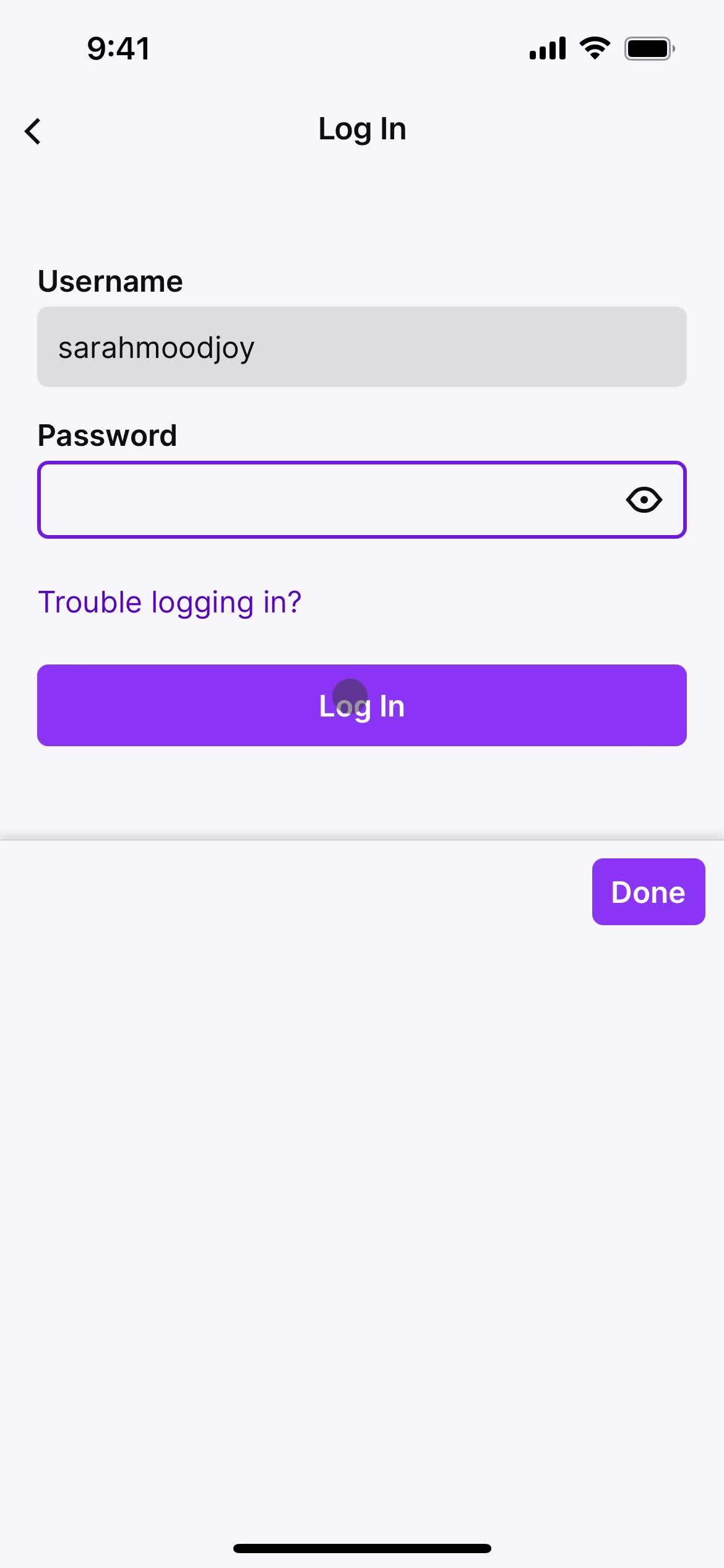 Logging in screenshot