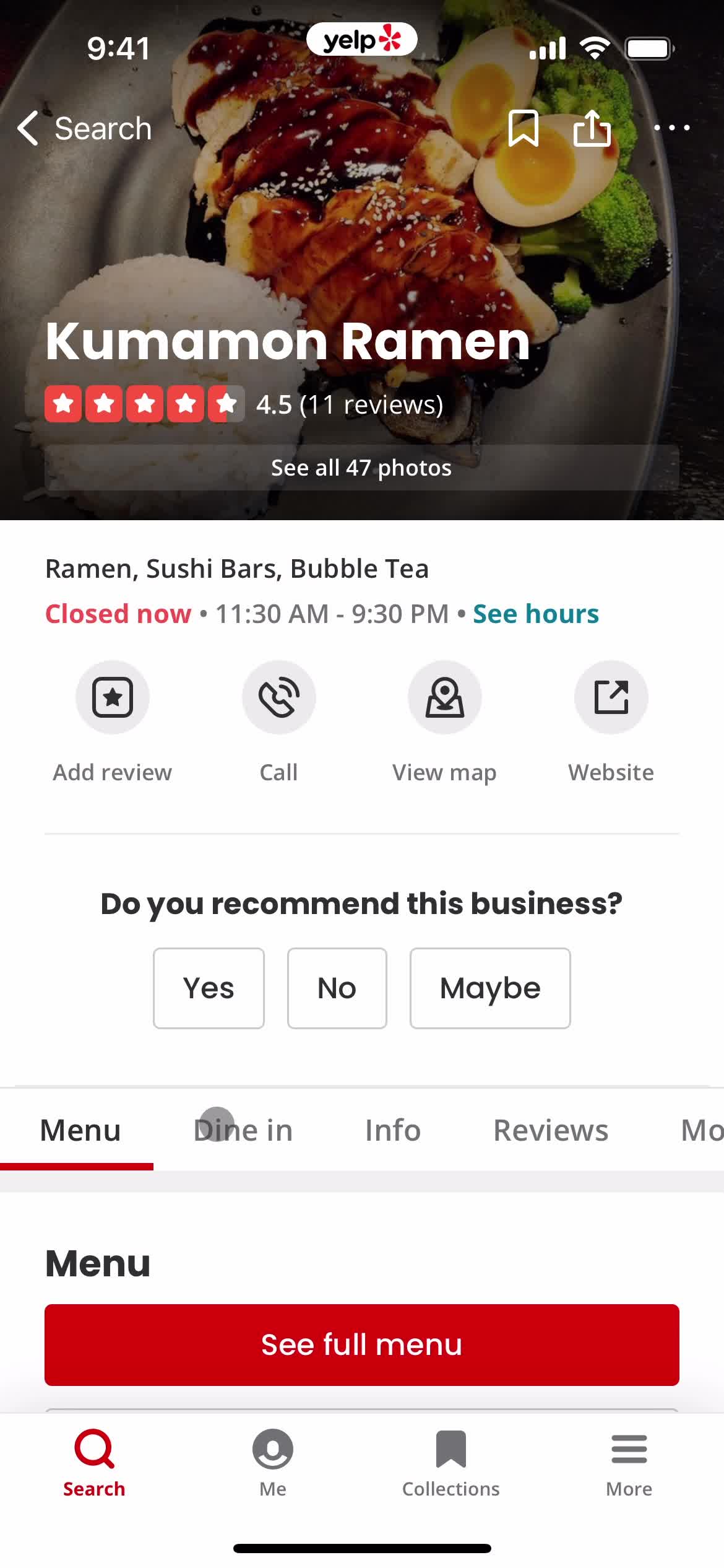 Making a reservation screenshot