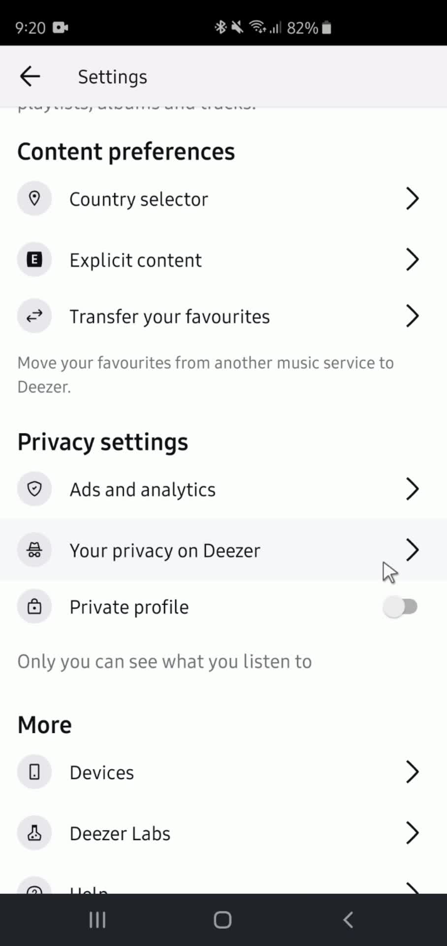 Settings screenshot