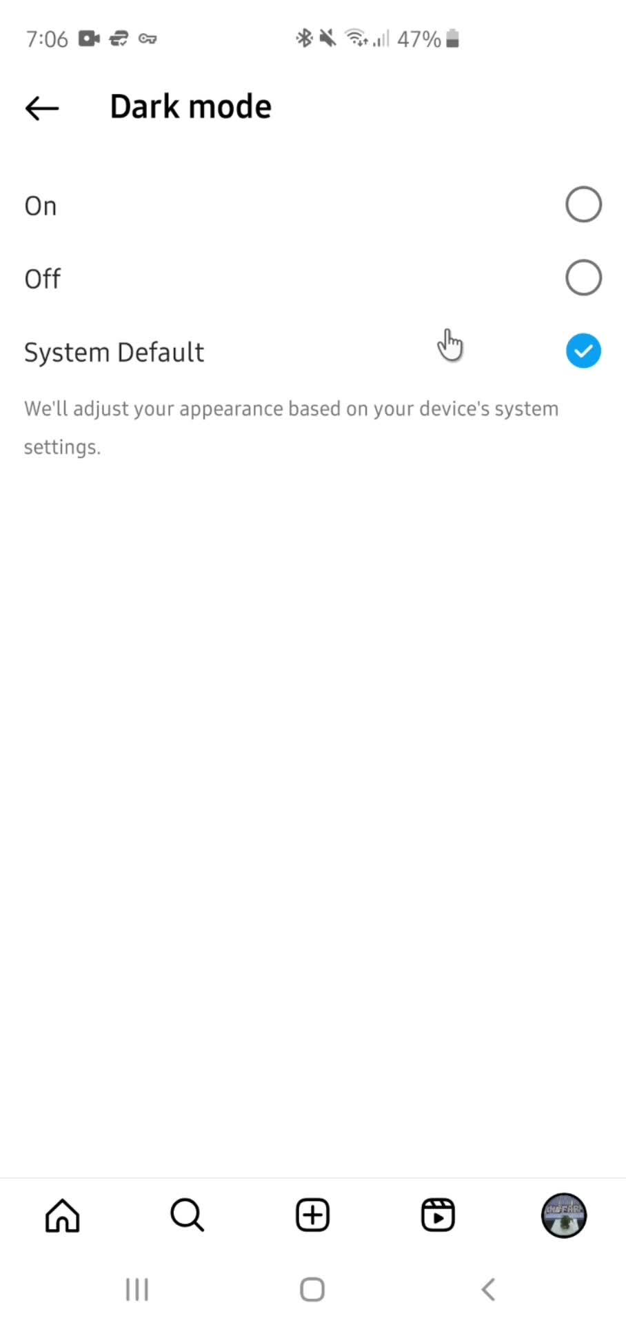 Settings on Instagram video thumbnail