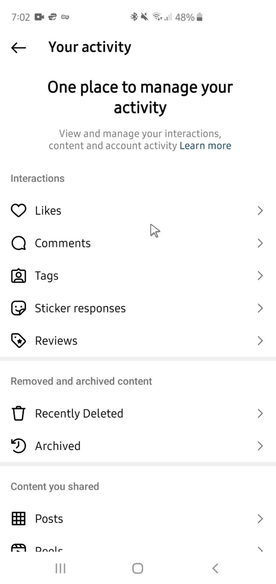 Settings on Instagram video thumbnail