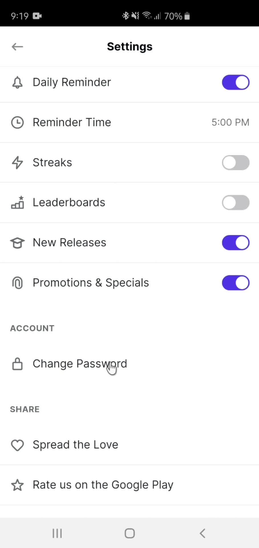 Settings screenshot