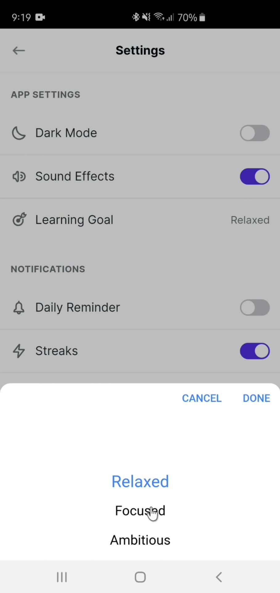 Settings screenshot