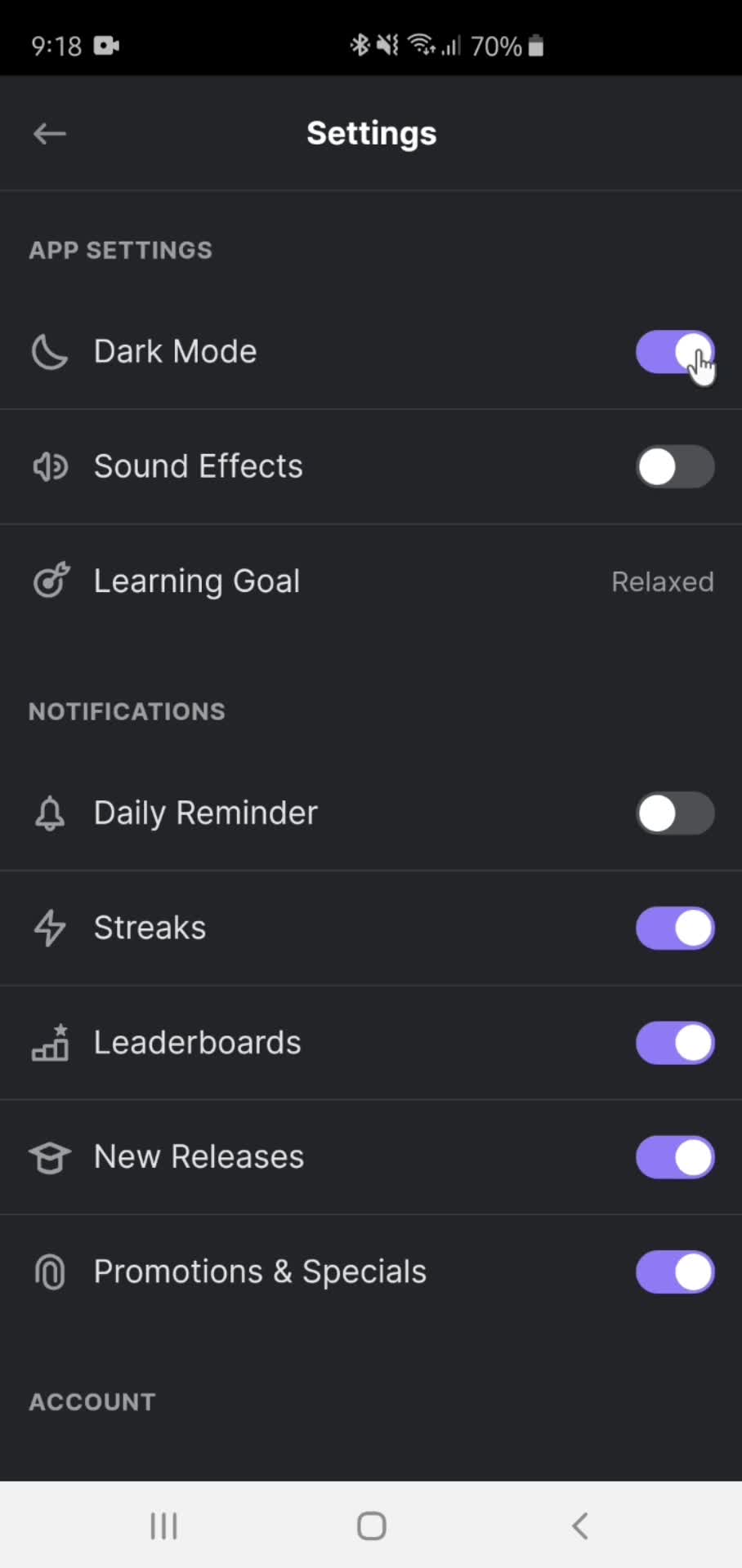 Settings screenshot