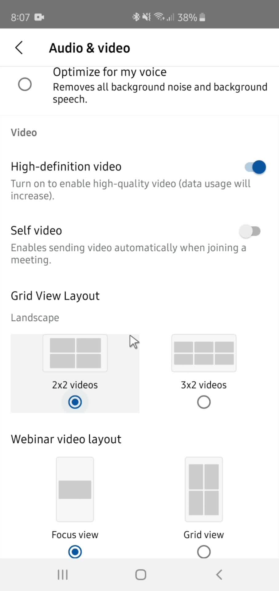 Settings on Webex video thumbnail