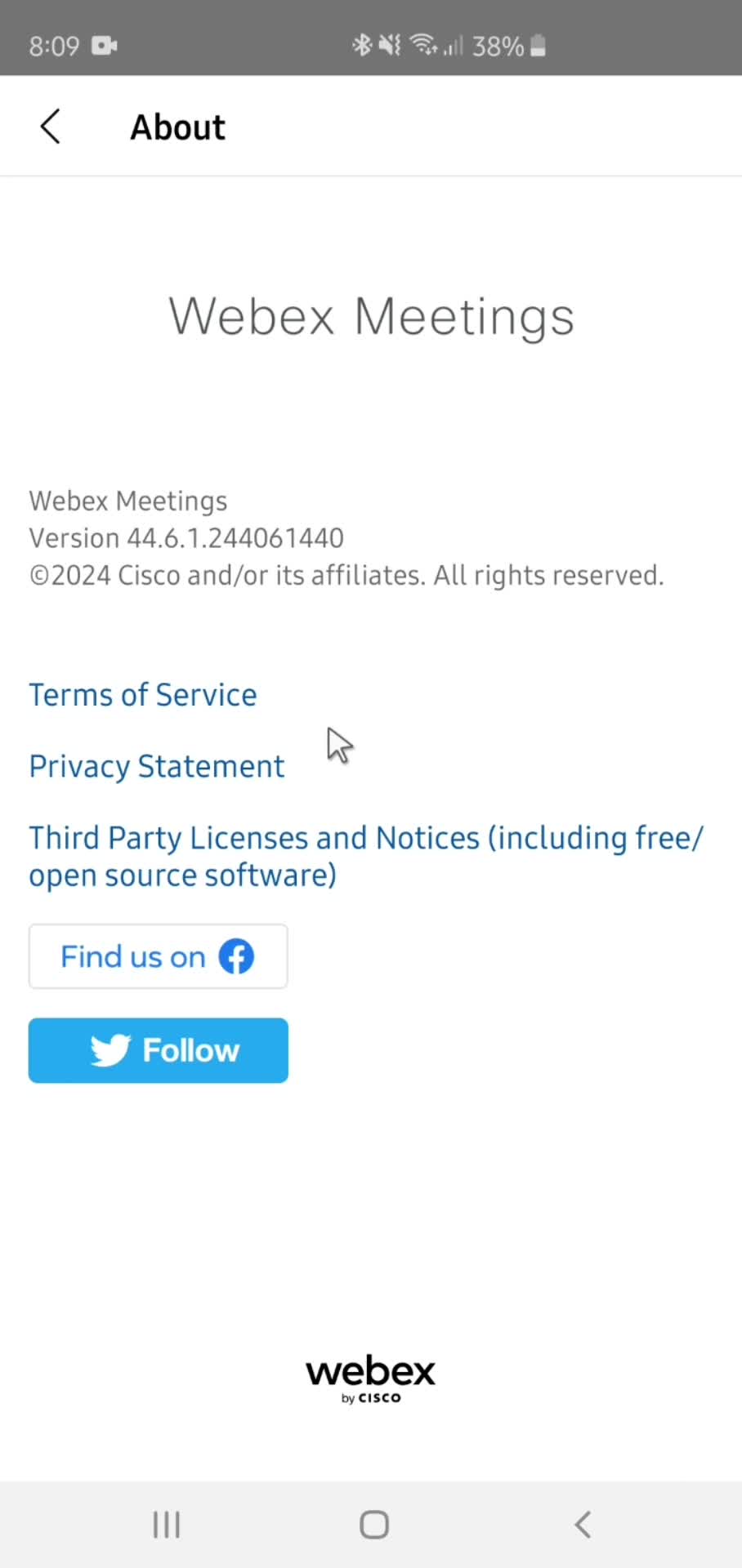 Settings on Webex video thumbnail