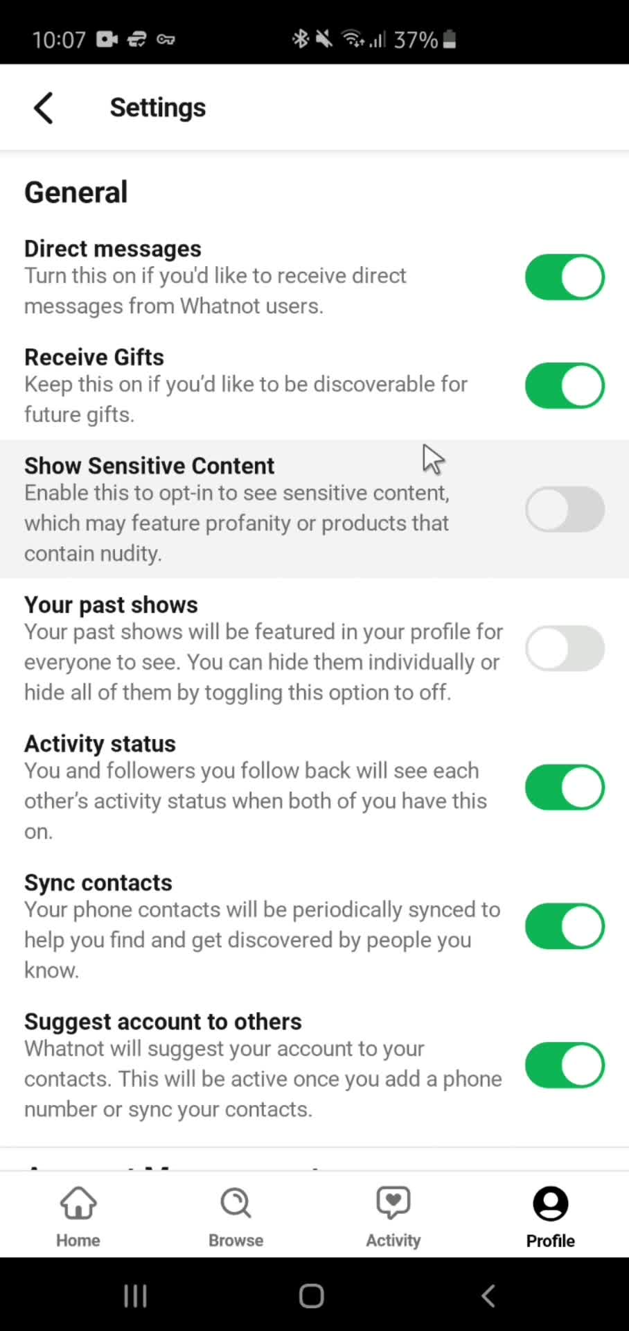 Settings screenshot