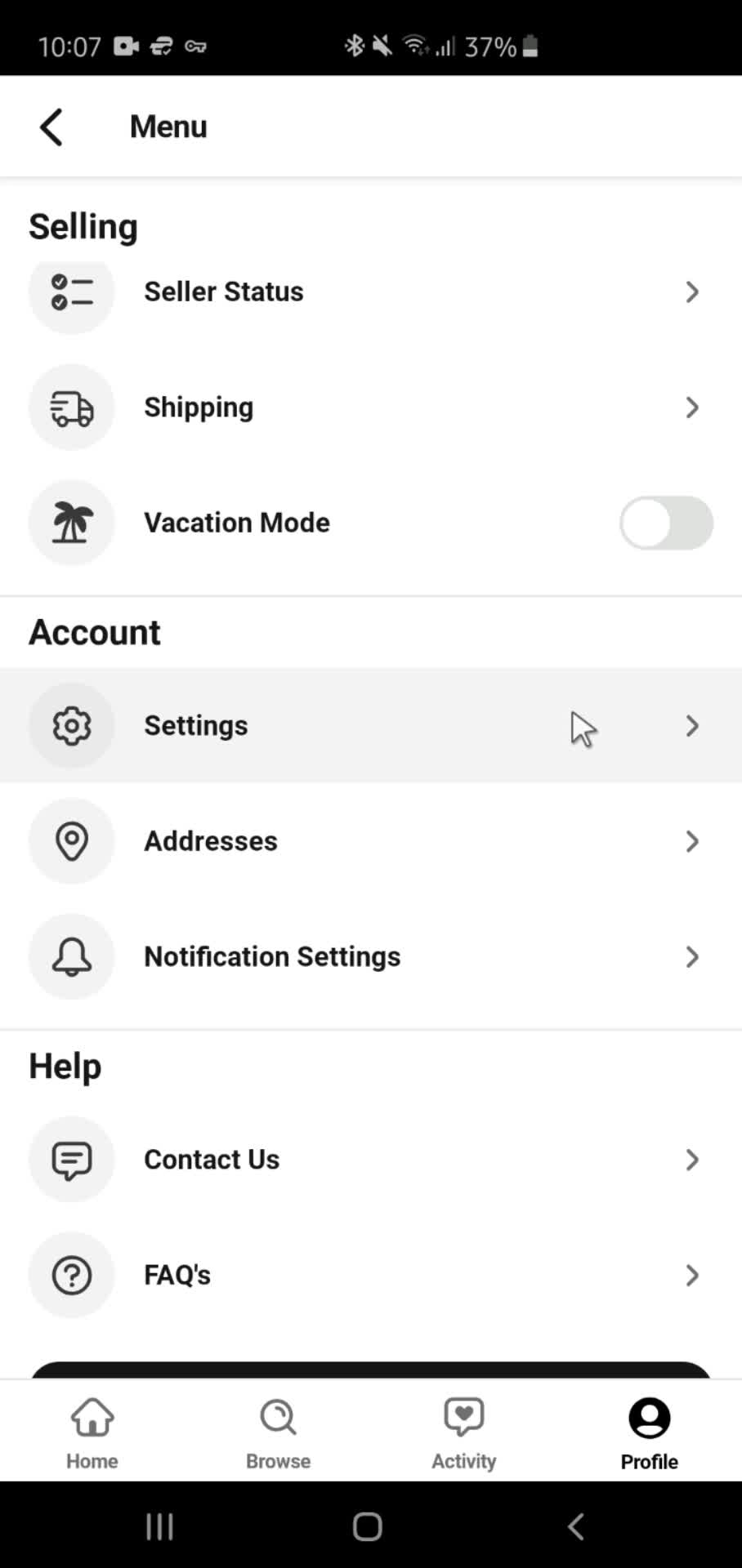 Settings screenshot