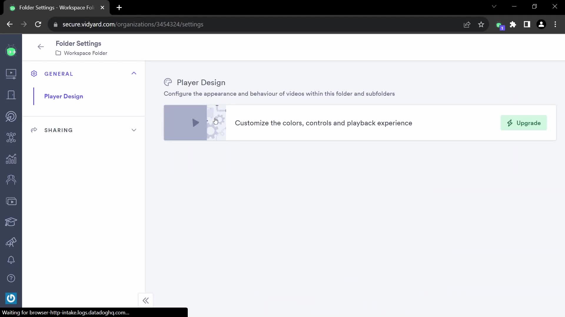 Screenshot of Configure item on Managing files on Vidyard user flow