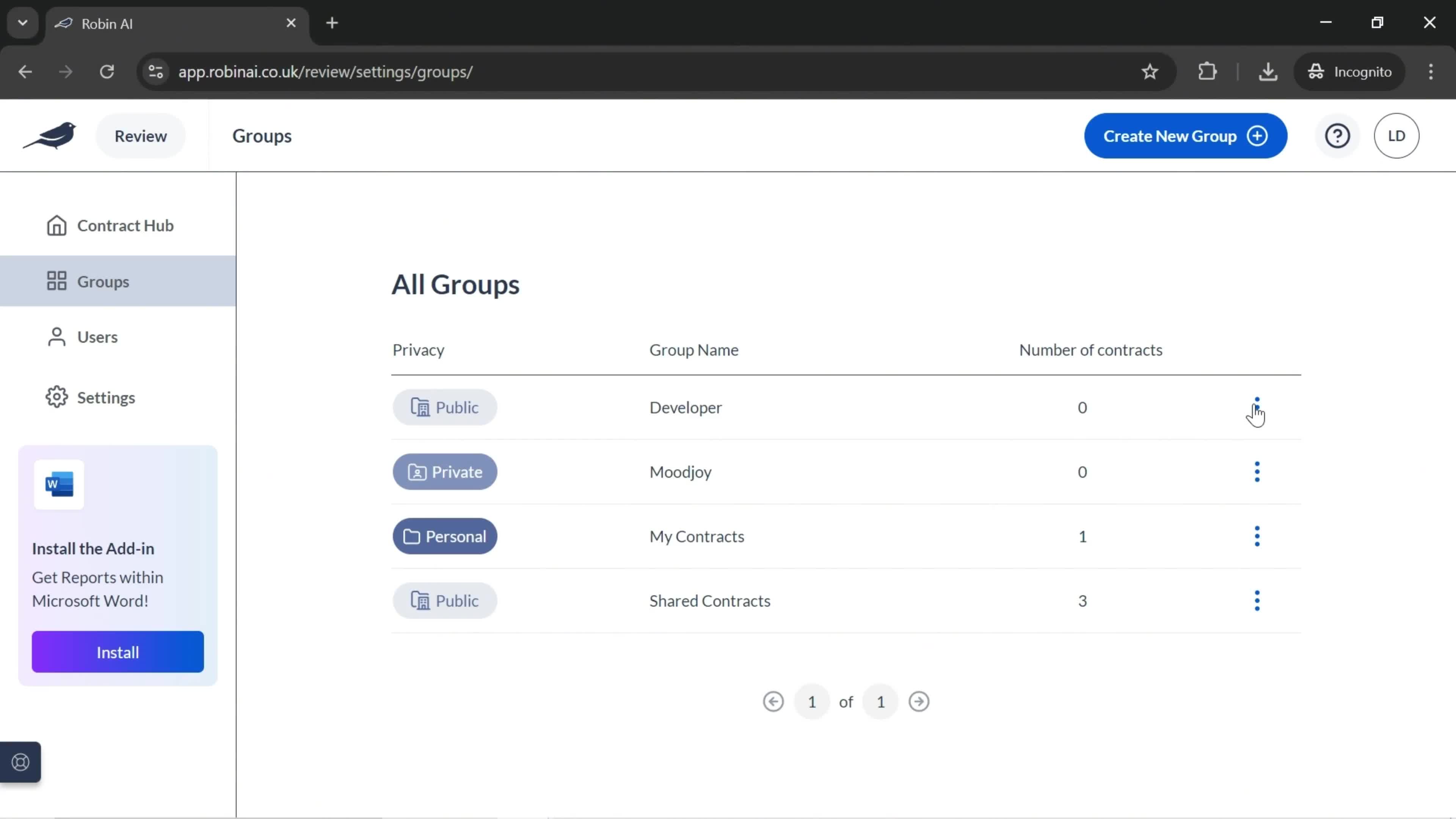 Managing groups screenshot