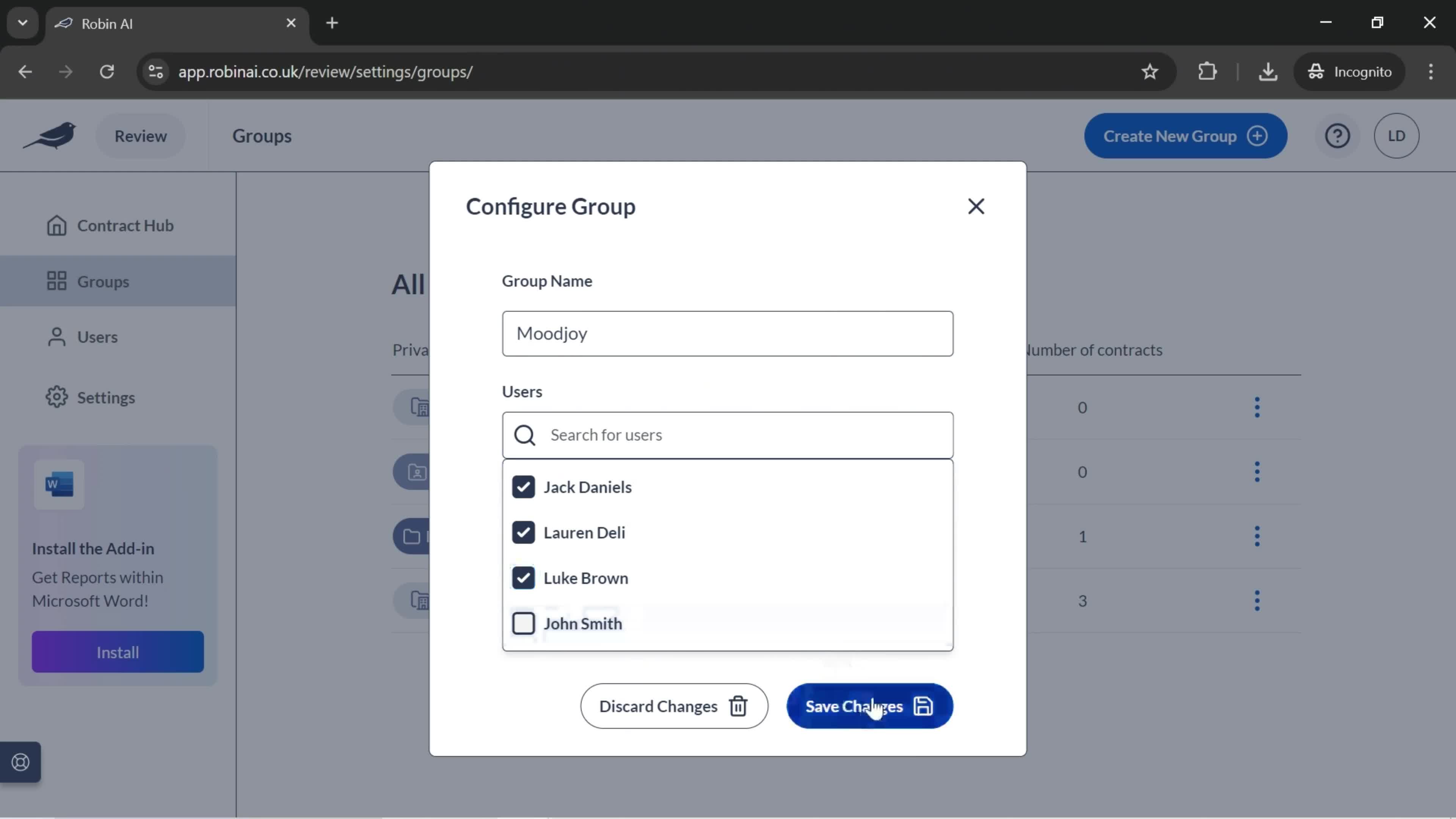 Managing groups screenshot