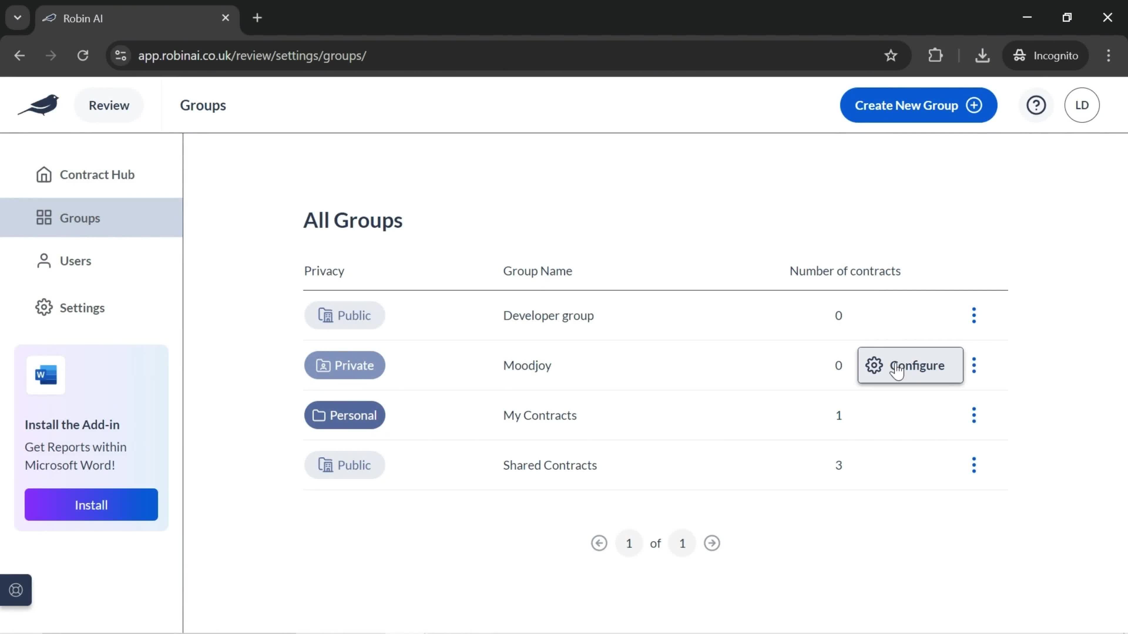 Managing groups screenshot