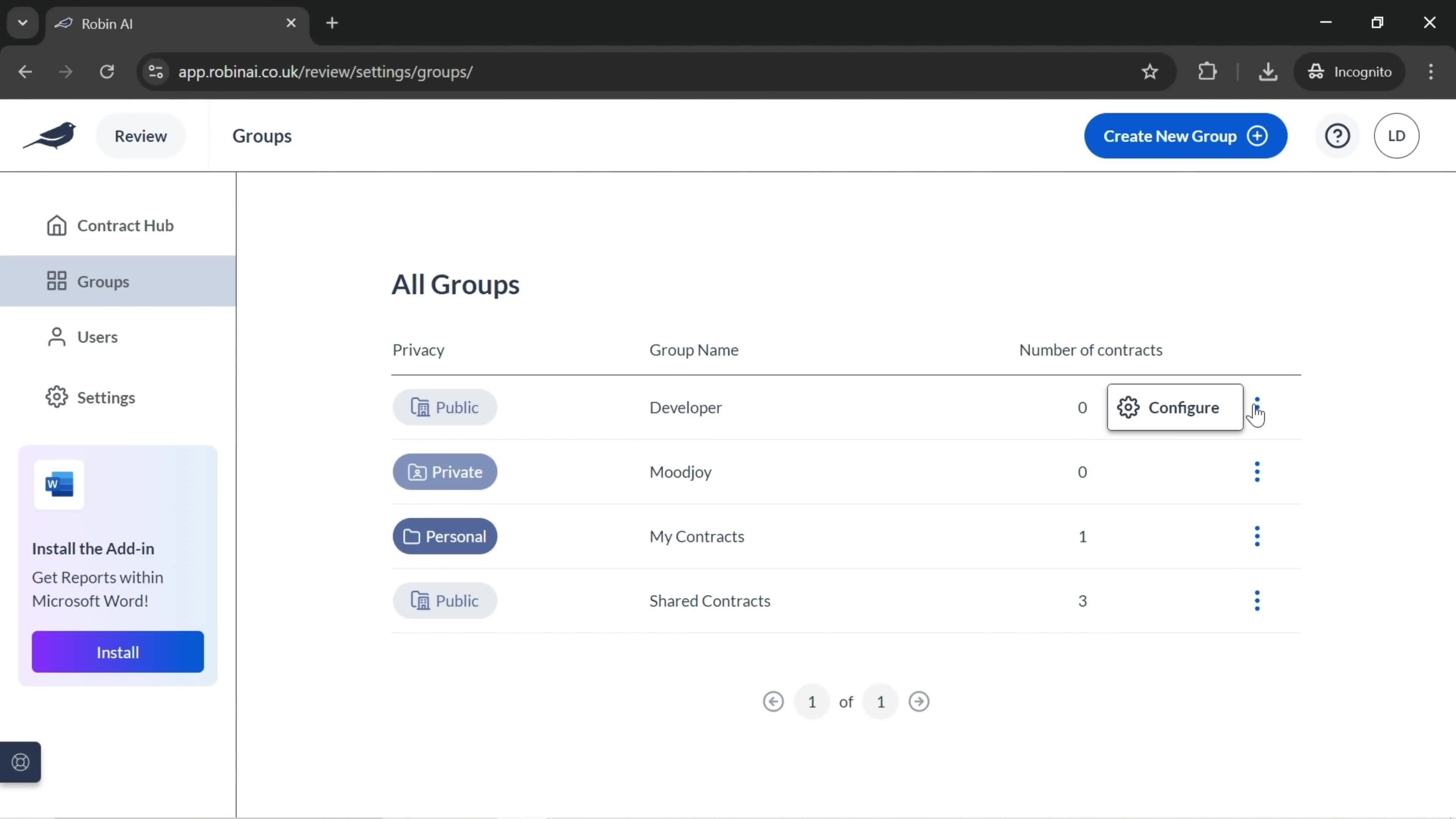 Managing groups screenshot