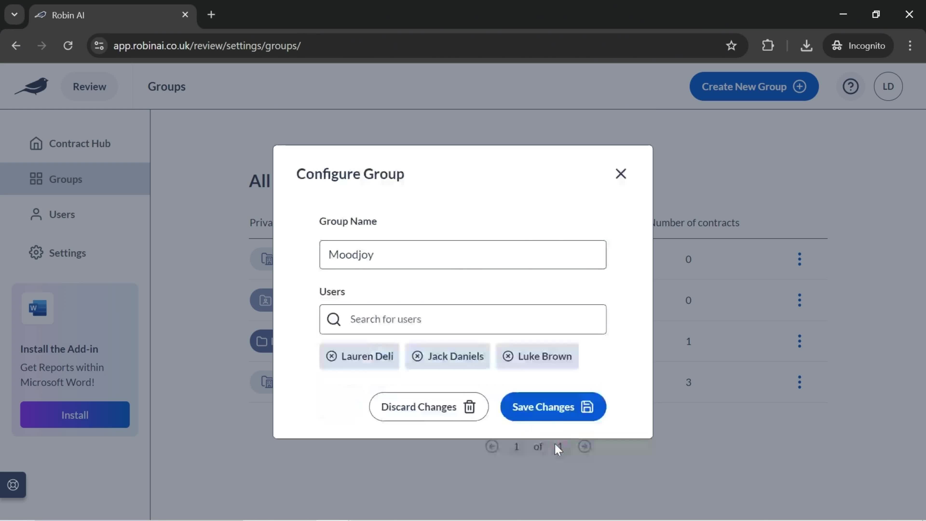 Managing groups screenshot