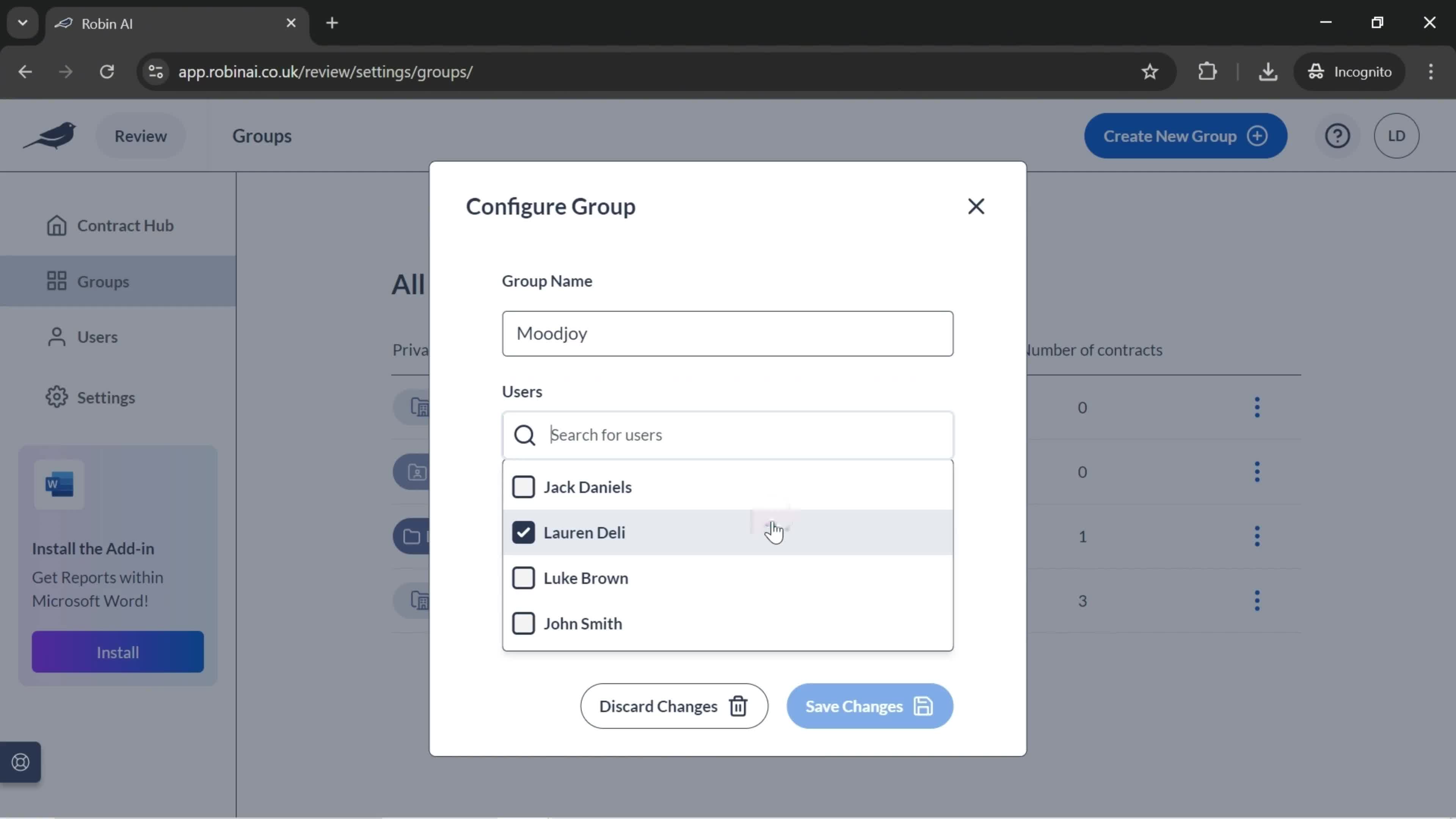 Managing groups screenshot