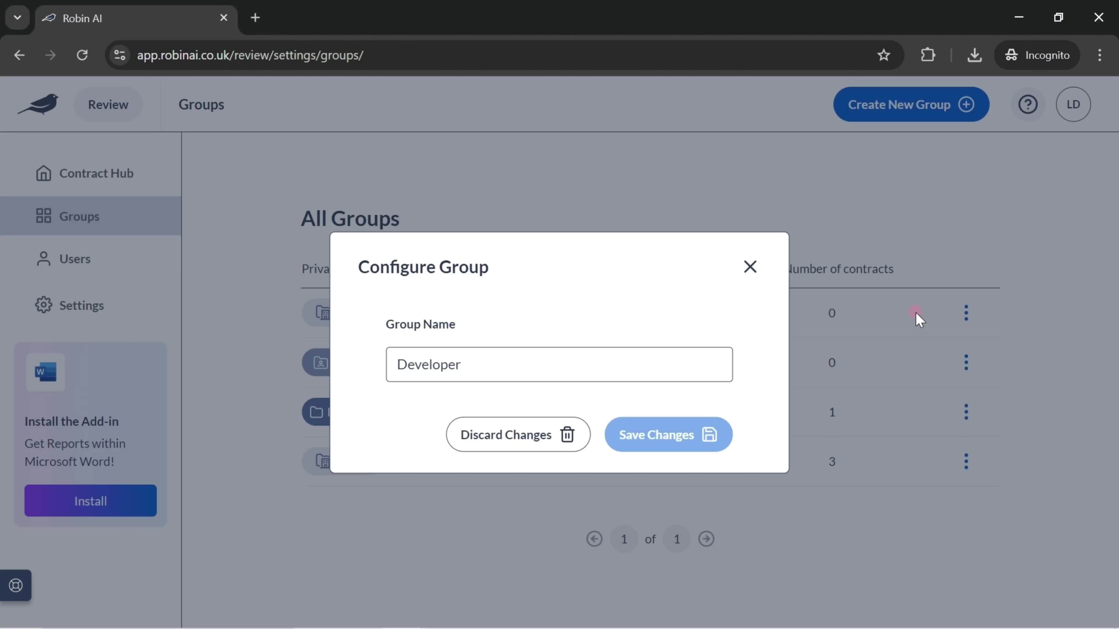 Managing groups screenshot