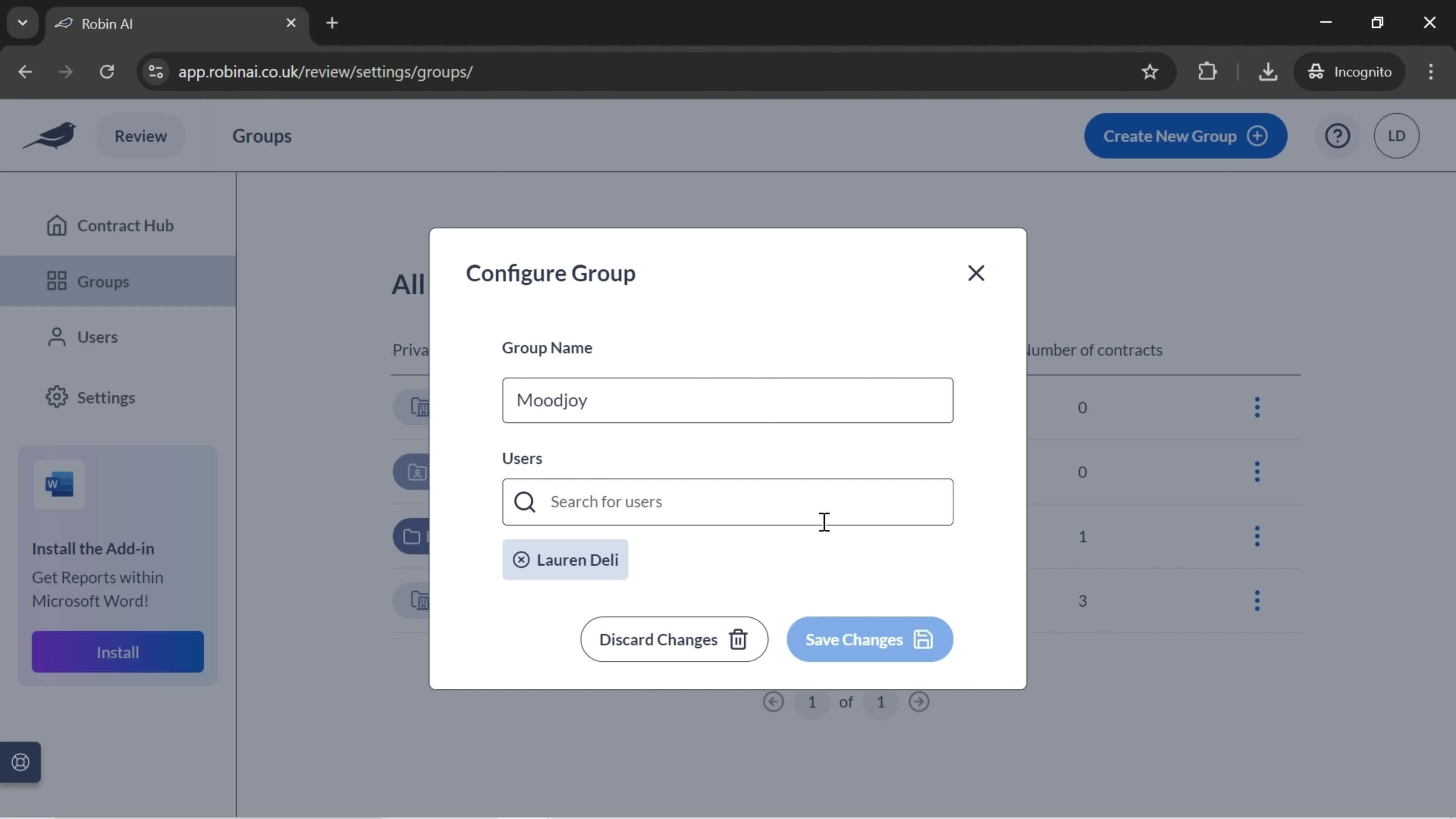 Managing groups screenshot