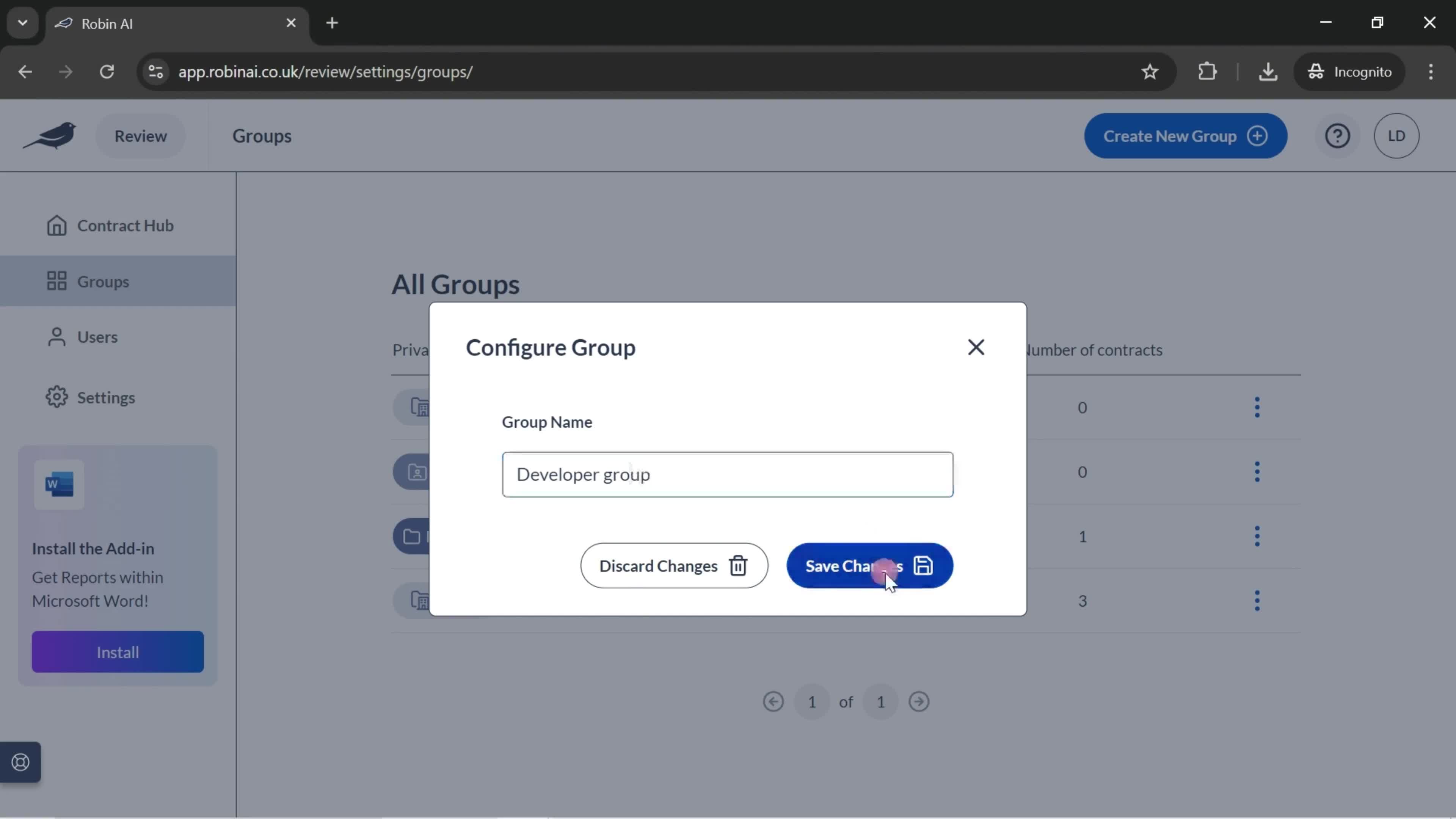 Managing groups screenshot