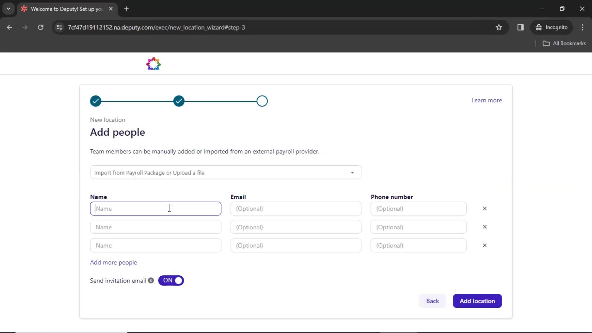 Managing locations screenshot