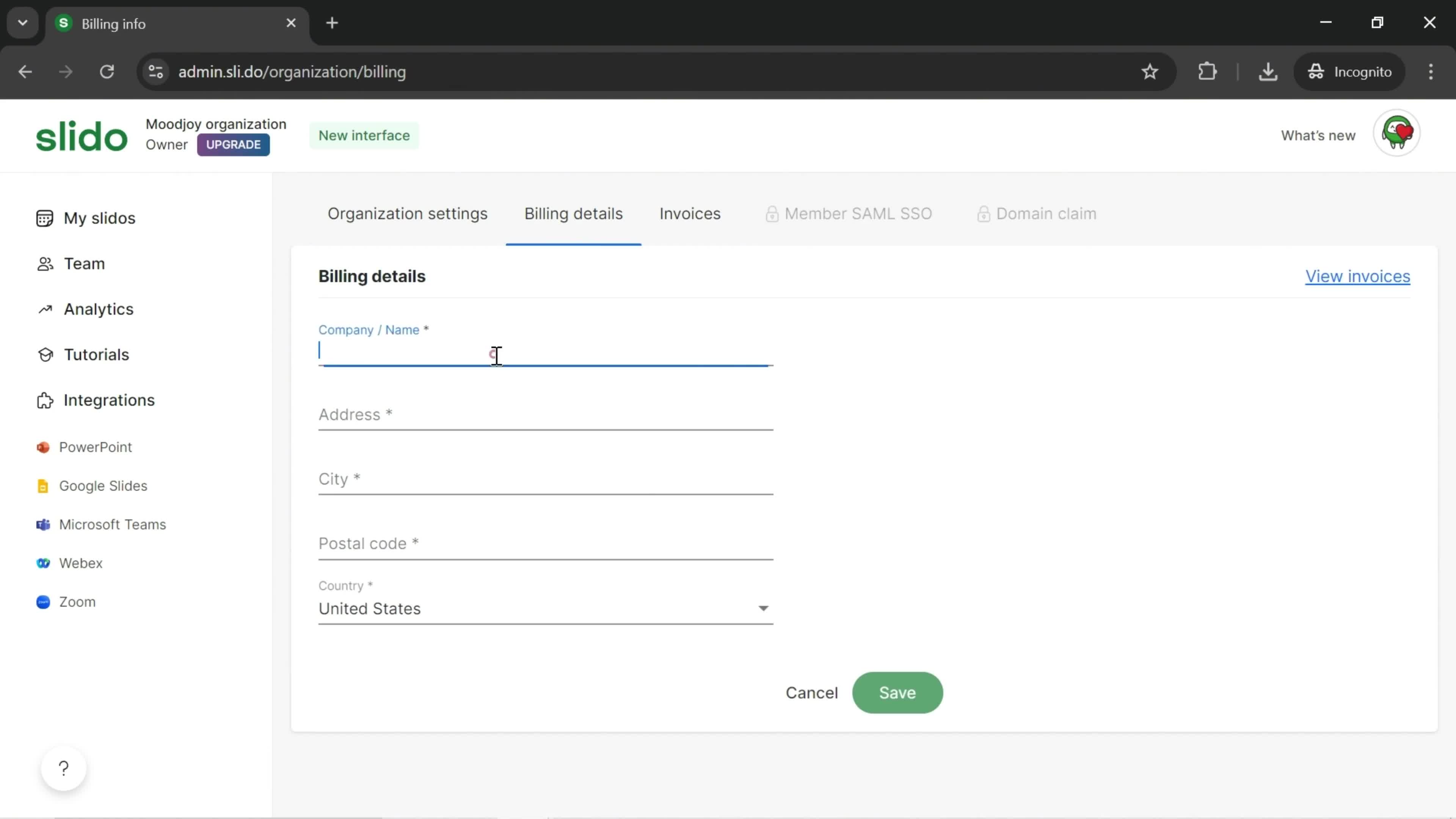 Organization and billing settings on Slido video thumbnail