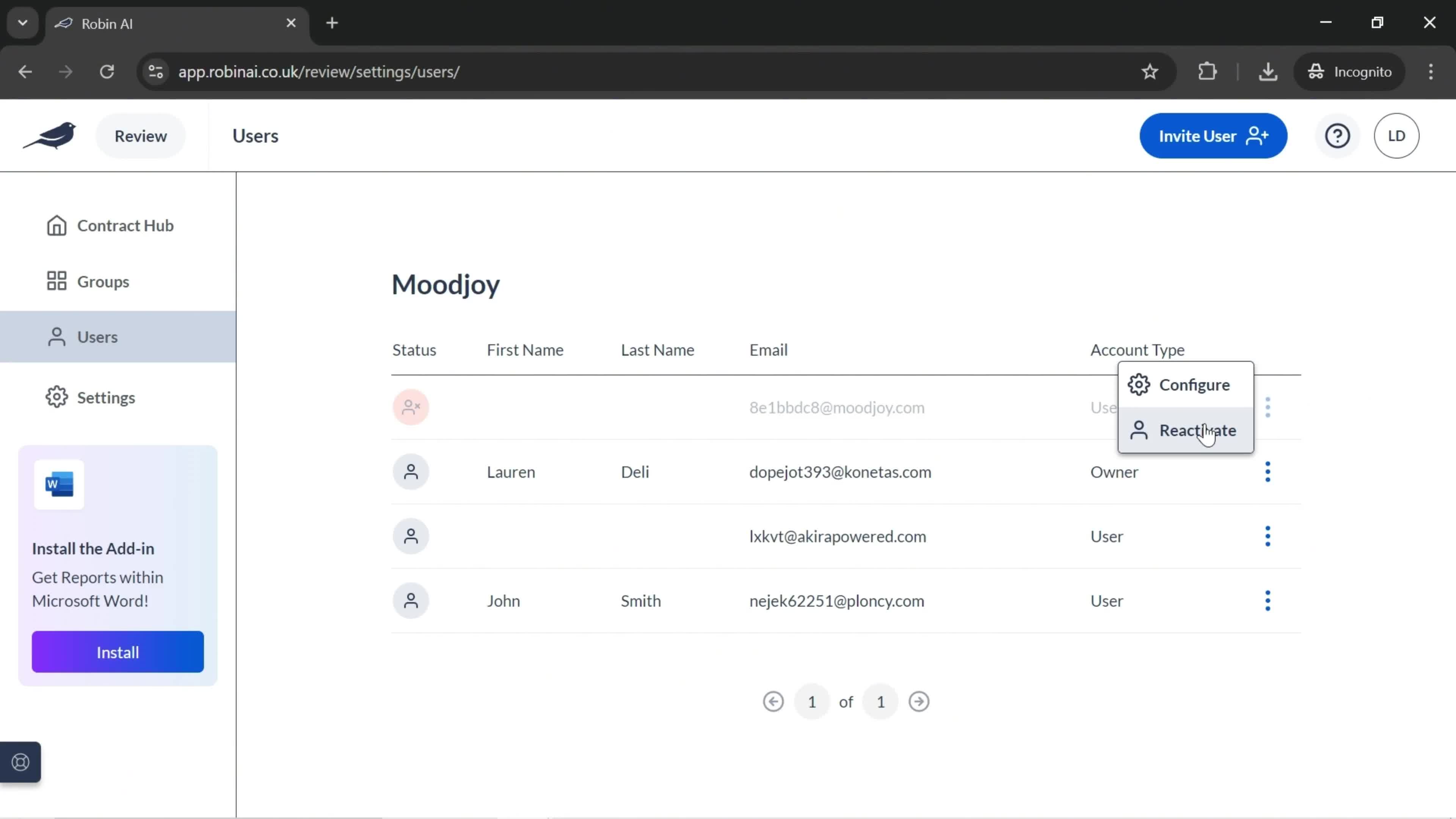 Managing users screenshot