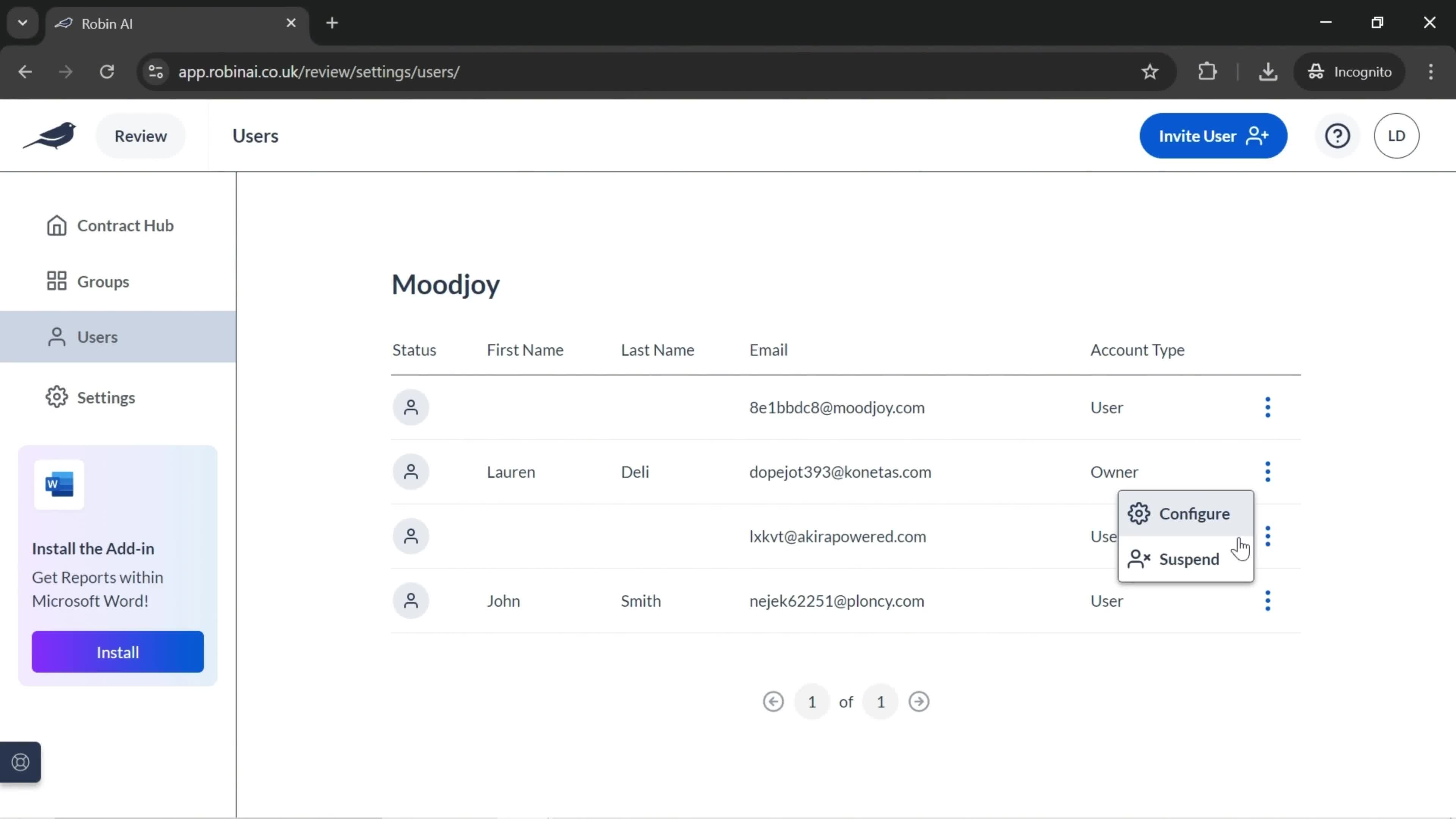 Managing users screenshot