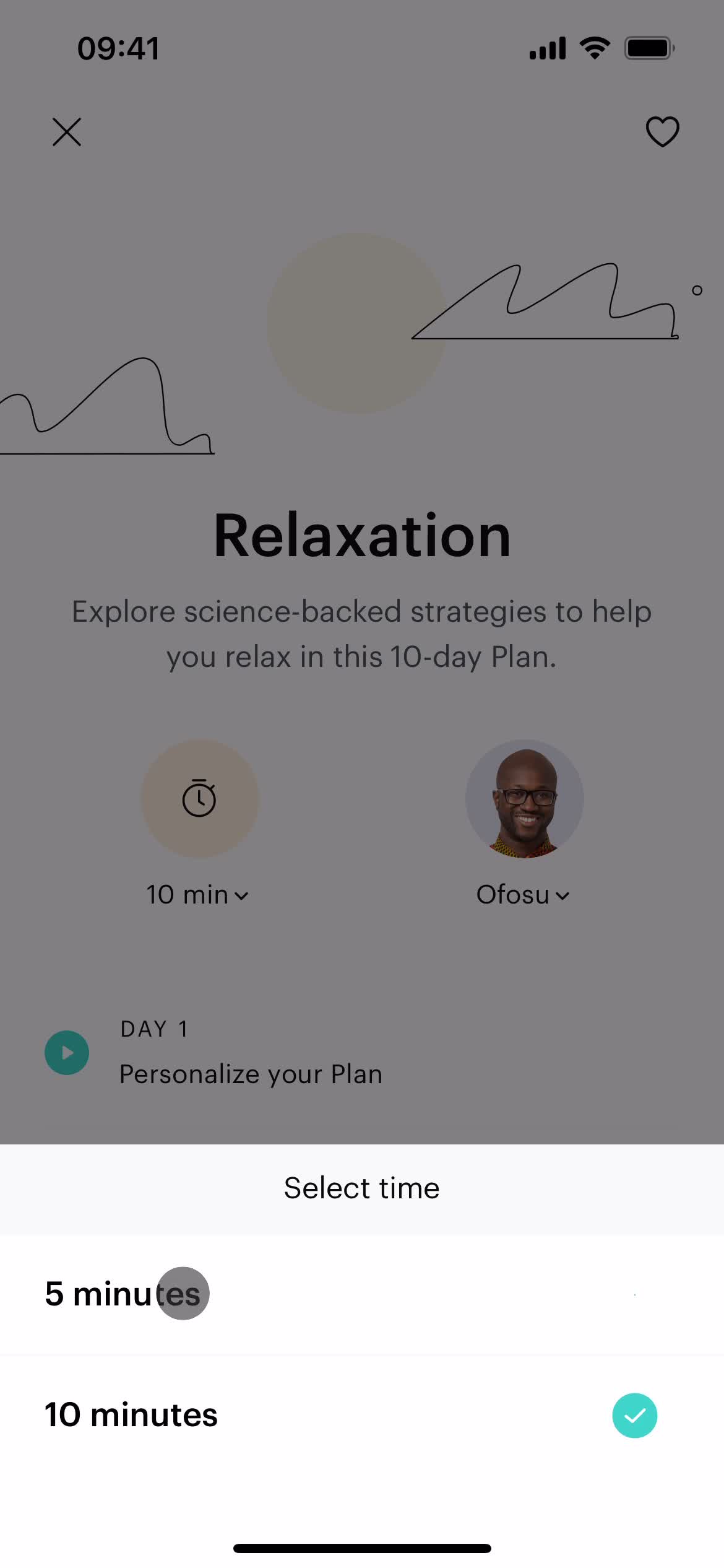 Screenshot of Select time on Meditation on Balance user flow