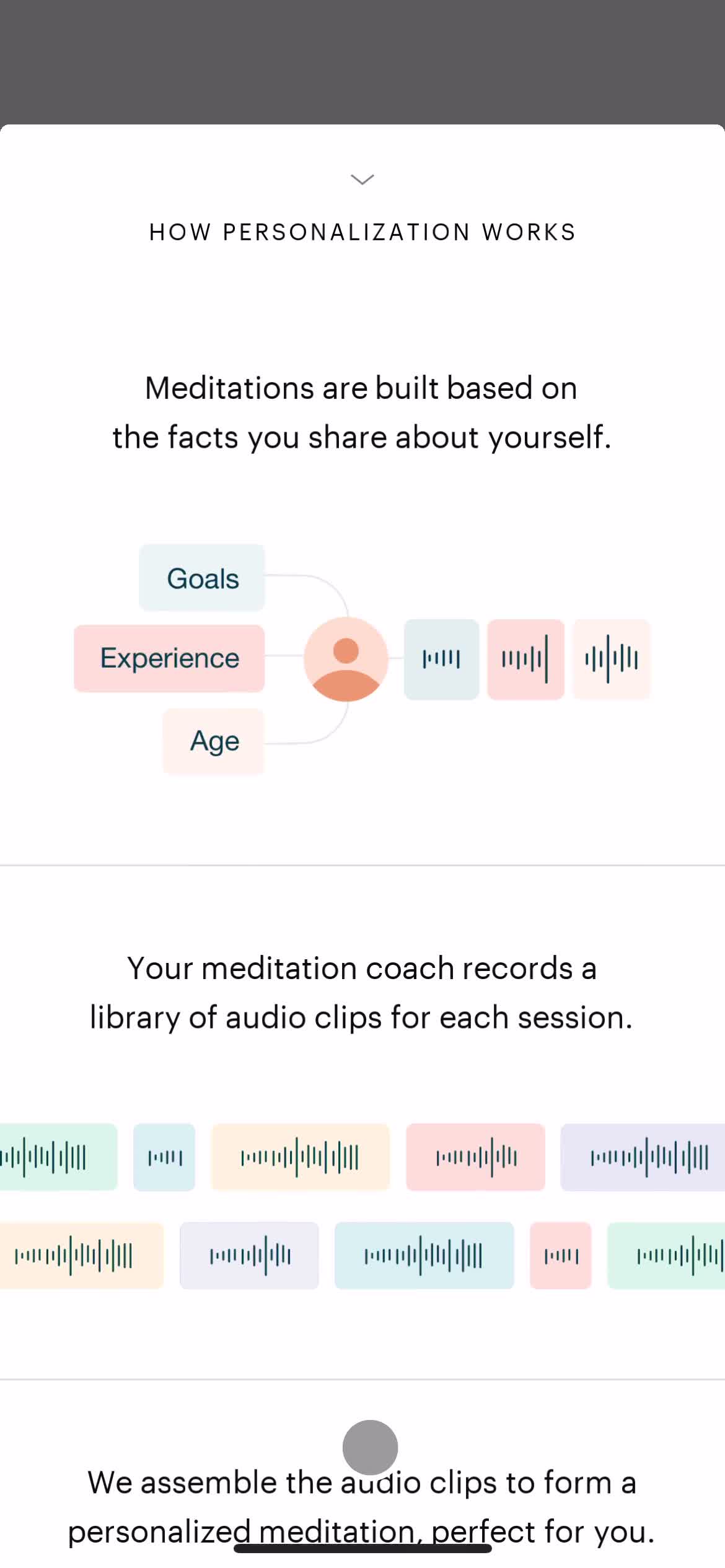 Screenshot of Guide screen on Meditation on Balance user flow