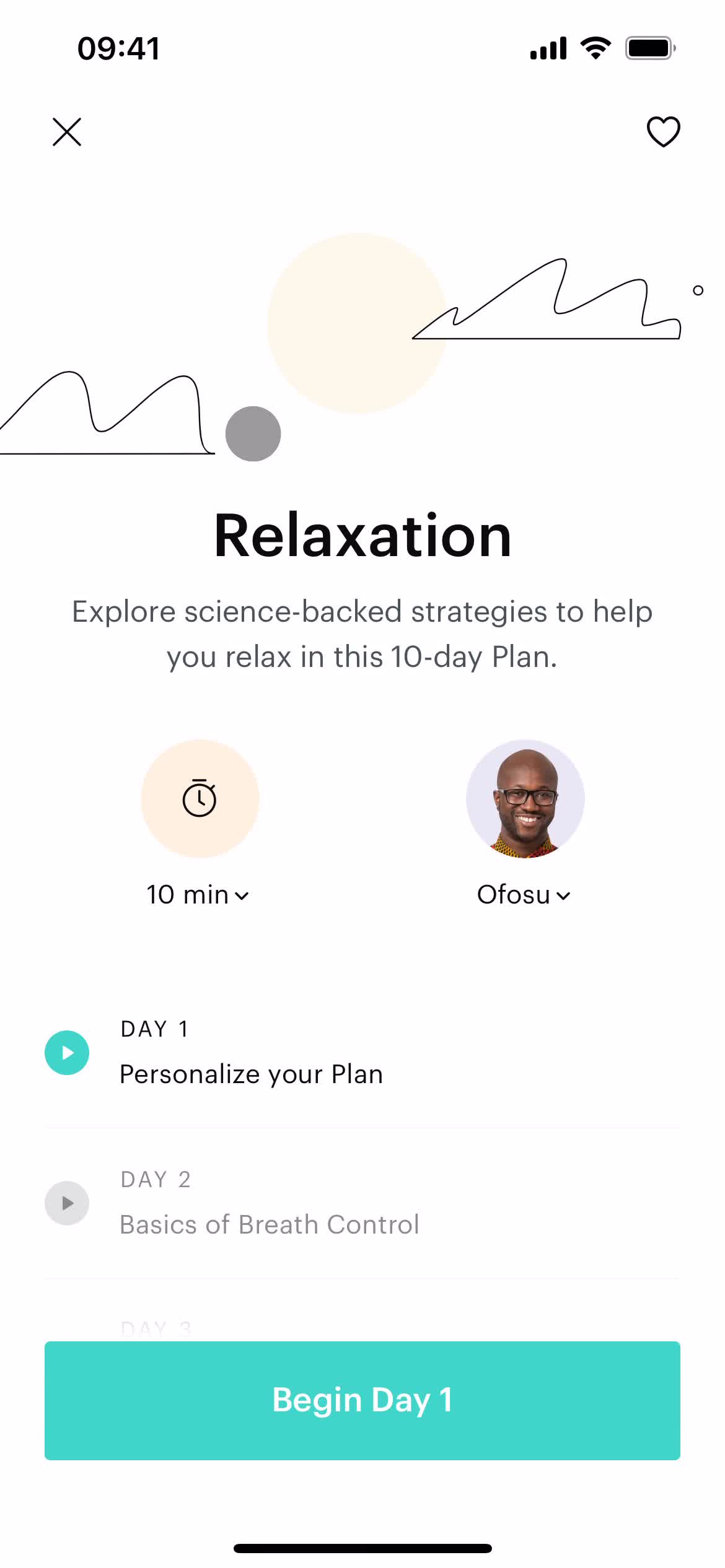 Screenshot of Start session on Meditation on Balance user flow