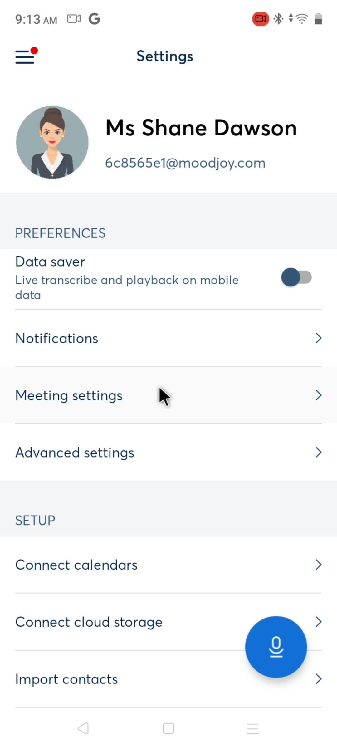 Meeting settings screenshot