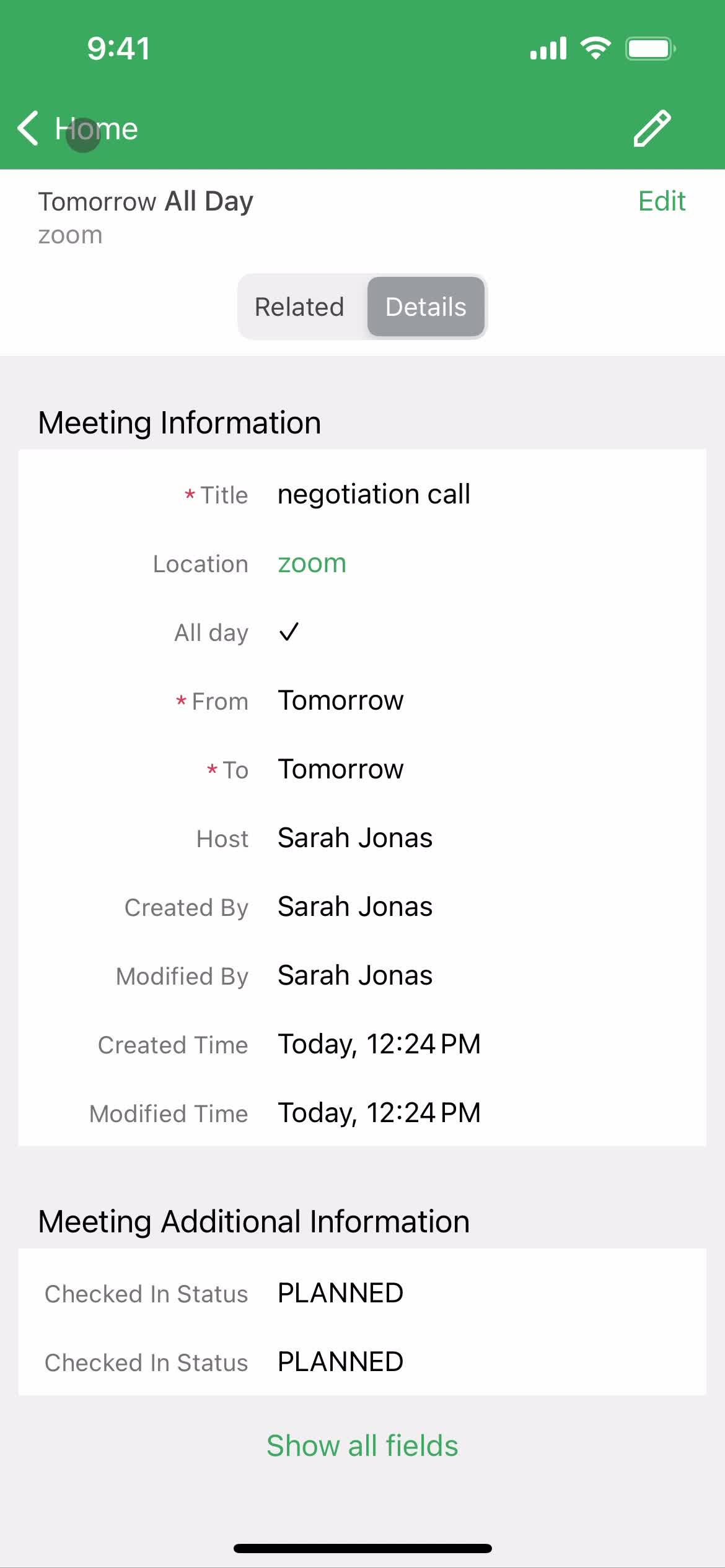 Scheduling a meeting screenshot