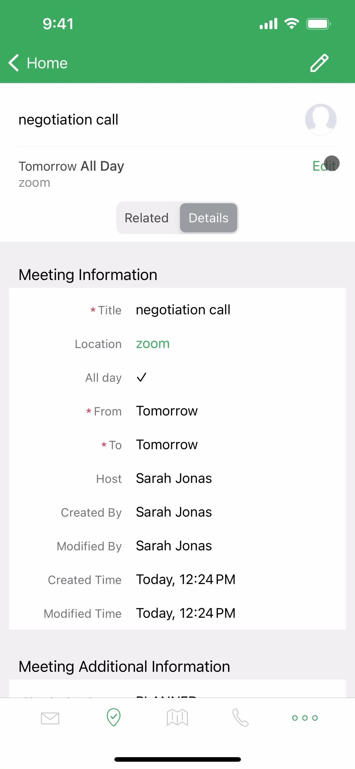 Scheduling a meeting screenshot