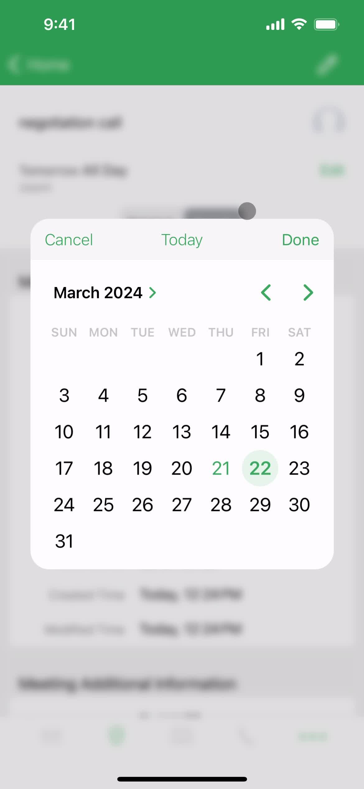 Scheduling a meeting screenshot