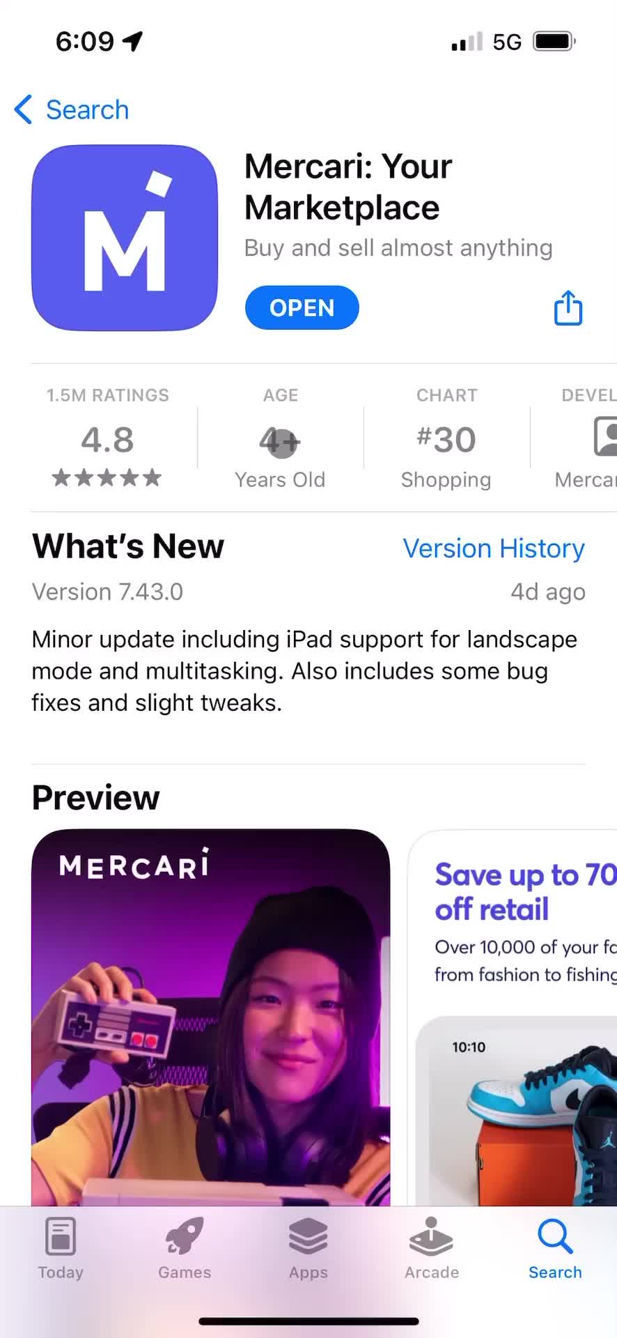 Mercari app store listing screenshot