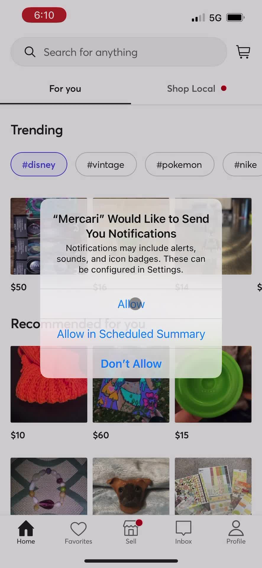 Mercari enable notifications screenshot