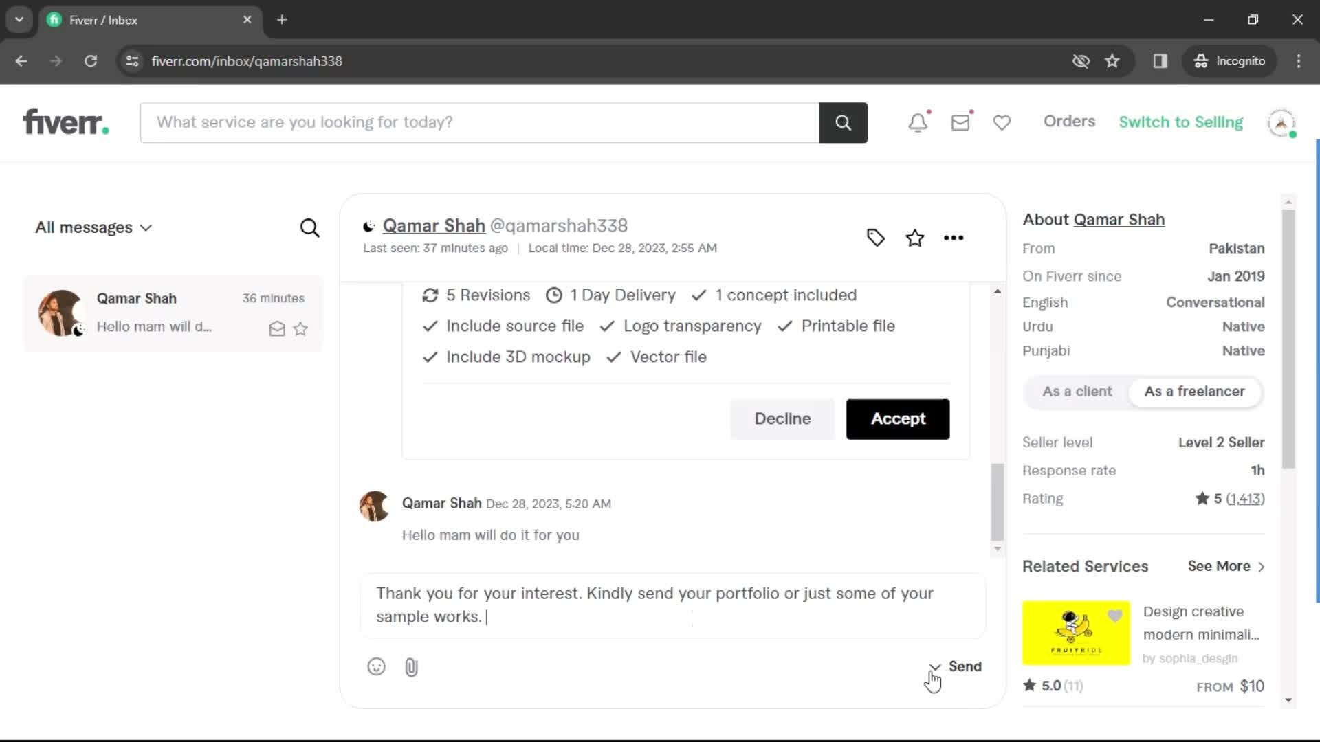 Sending messages on Fiverr video thumbnail