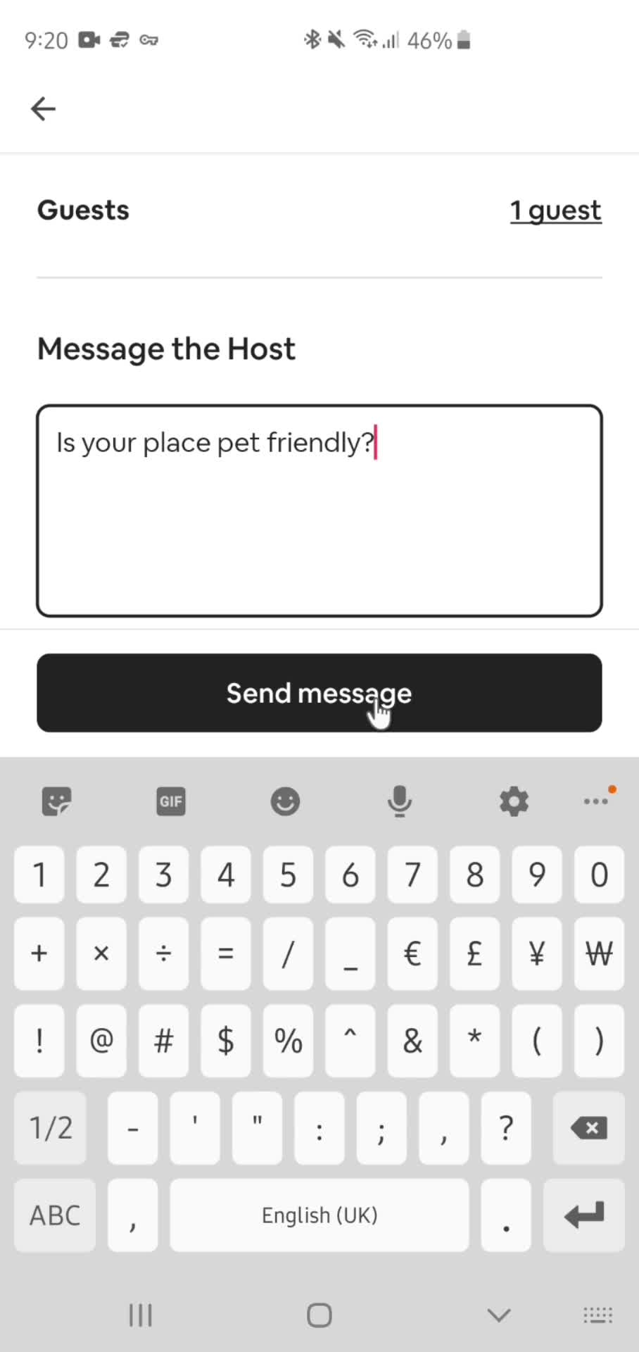 Messaging the host screenshot