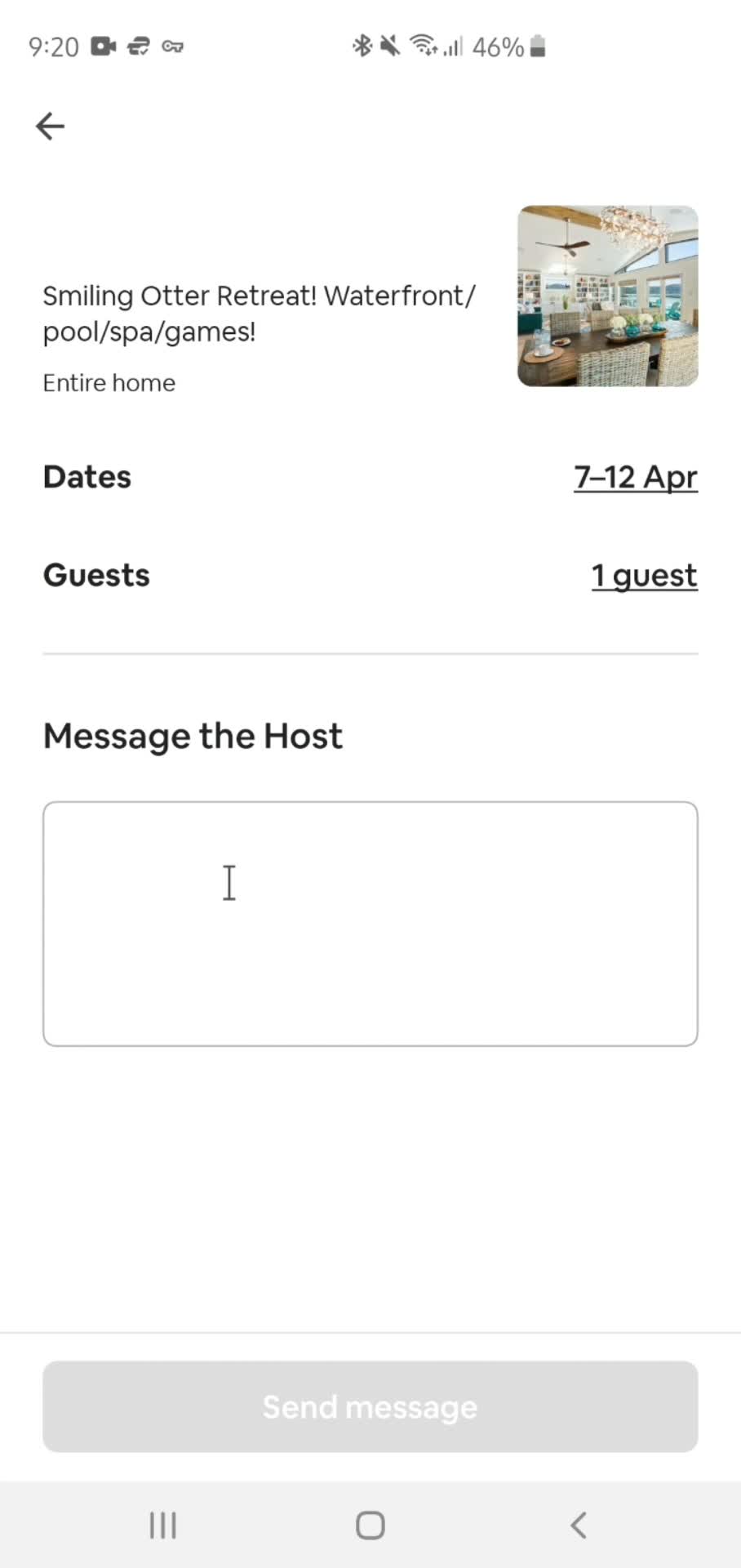 Messaging the host screenshot