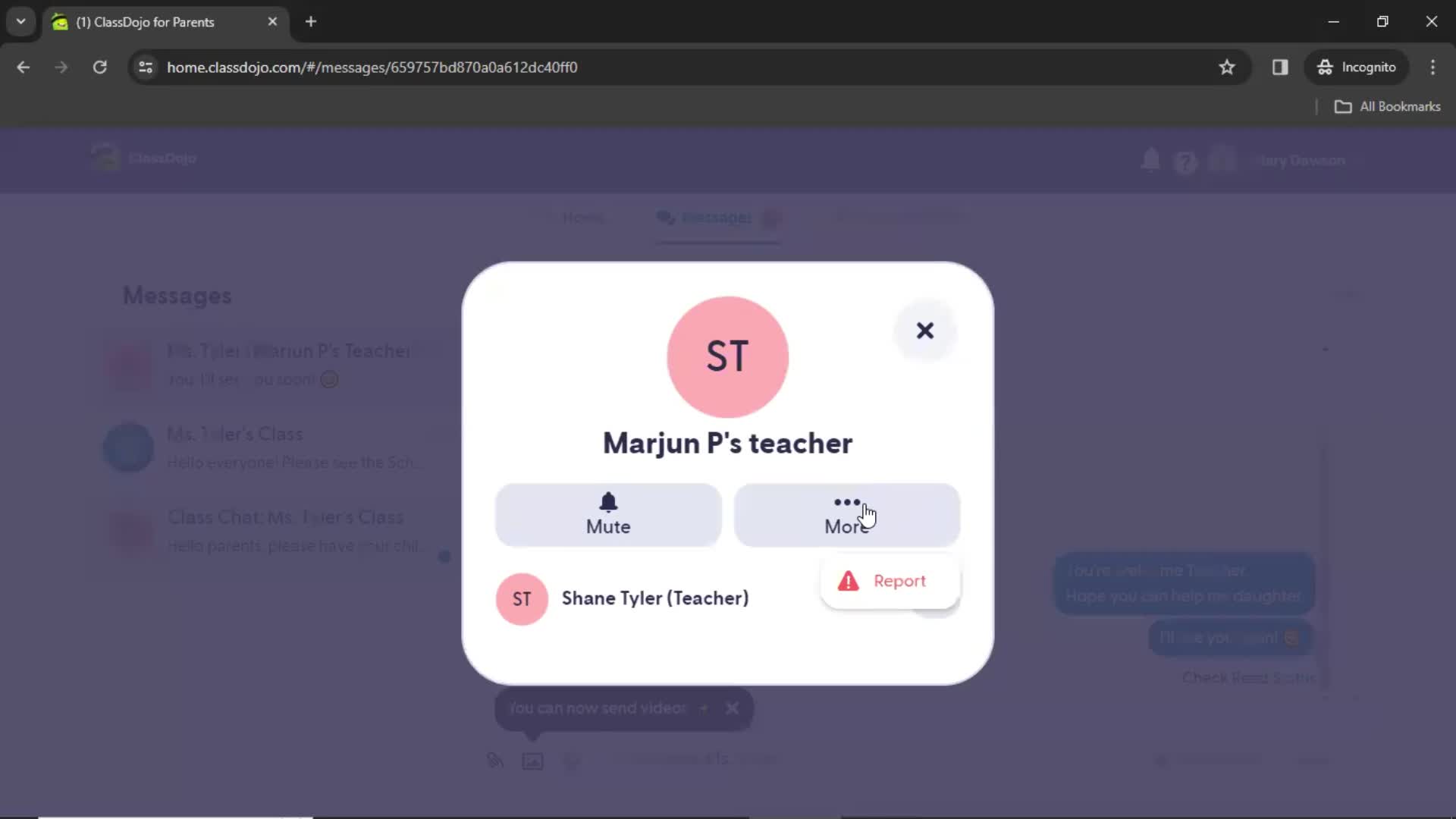 Sending messages on ClassDojo video thumbnail