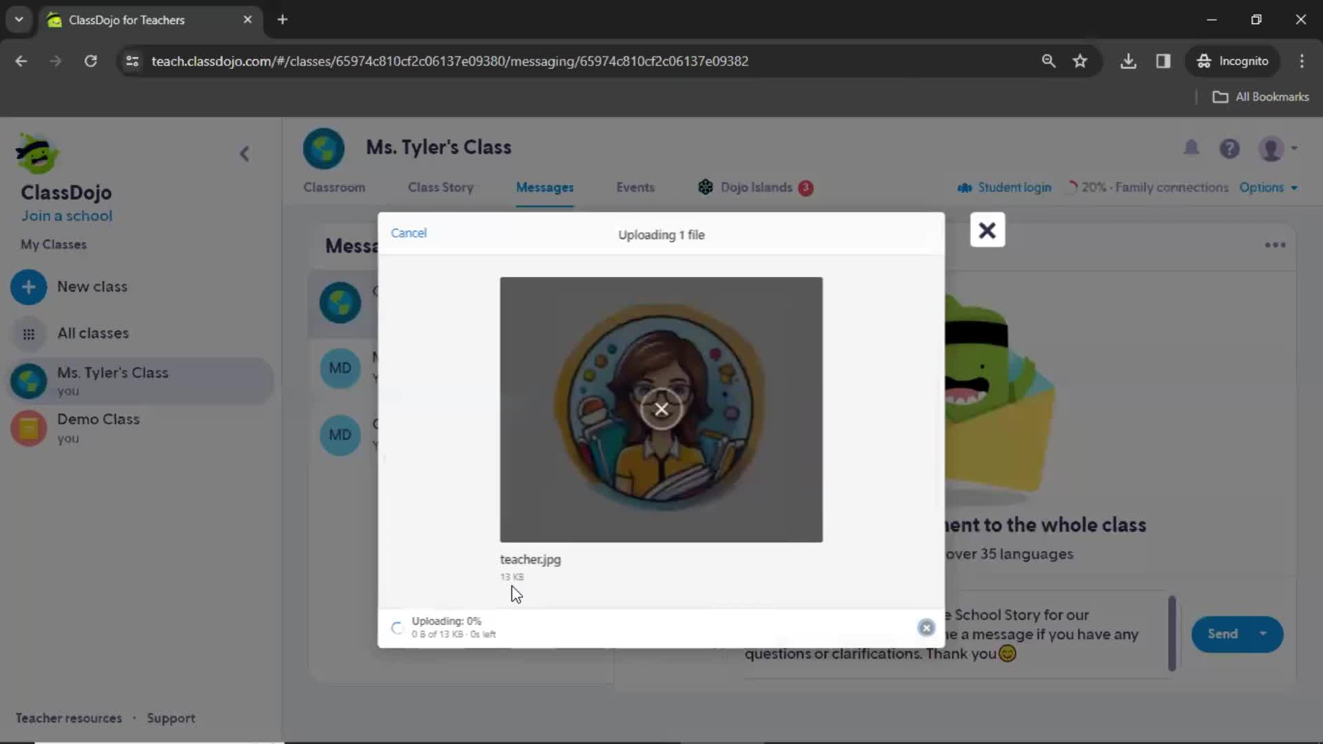 Sending messages on ClassDojo video thumbnail