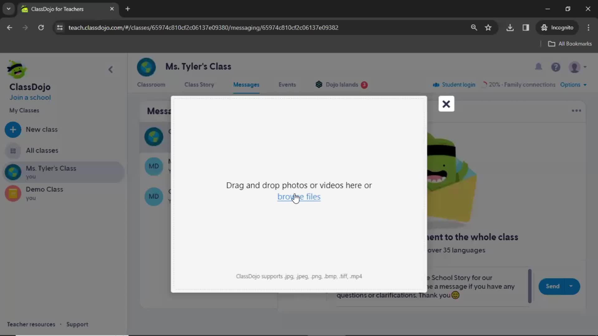 Sending messages on ClassDojo video thumbnail