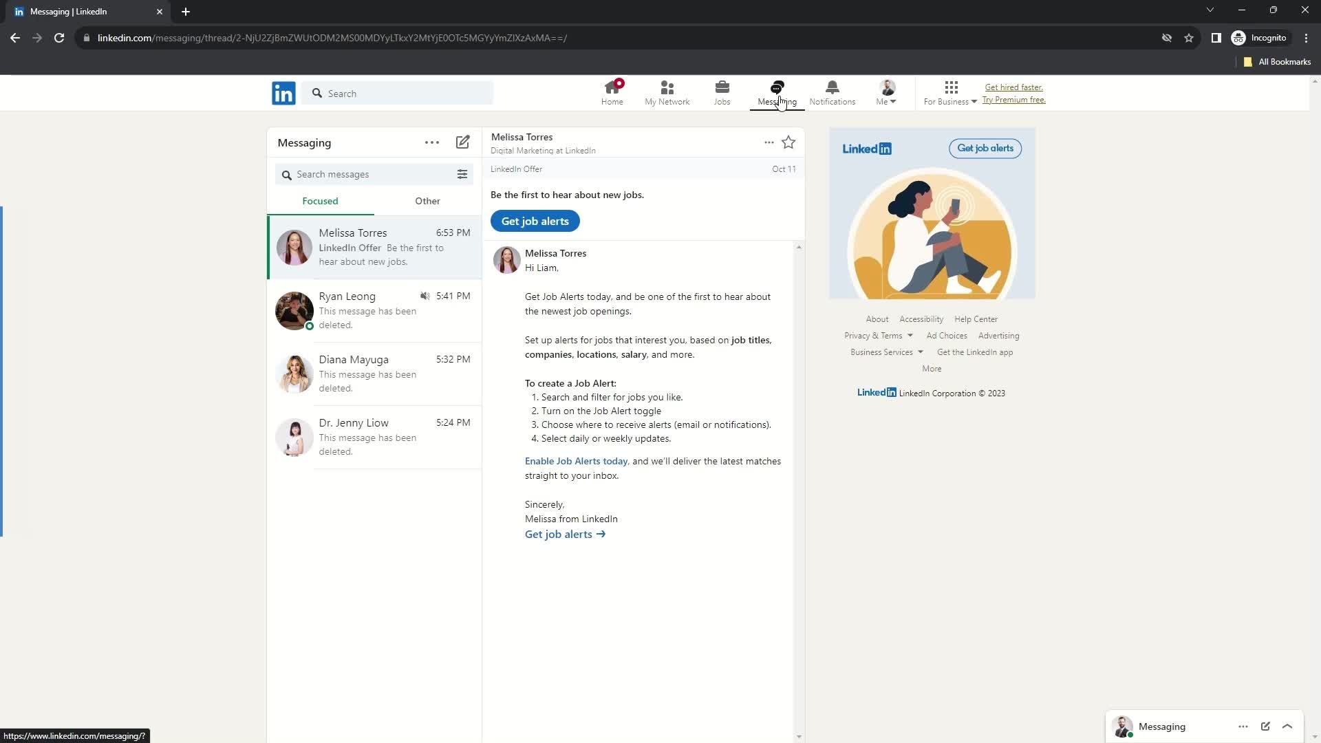 Screenshot of Messages on Sending Messages on LinkedIn user flow
